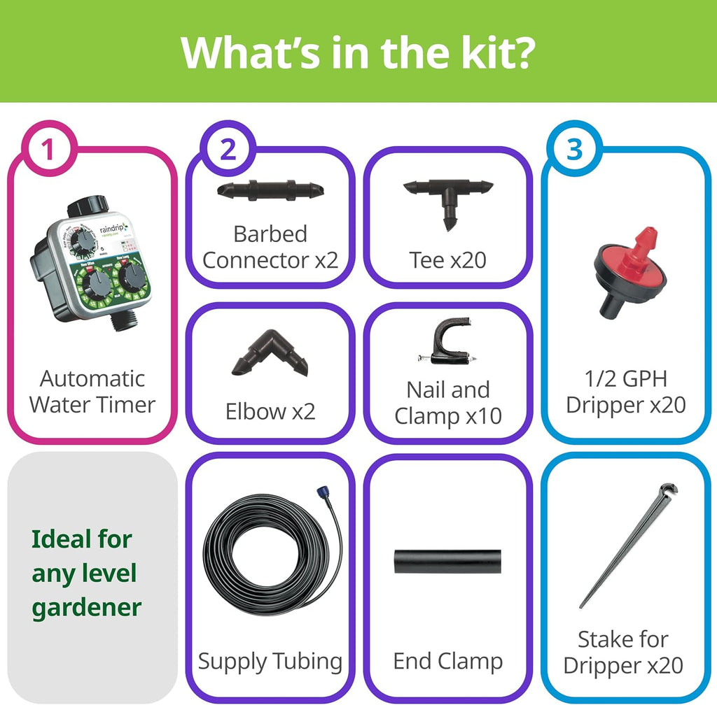 Raindrip R560DP Drip Watering System, Automatic Drip Irrigation System with Timer for Containers and Hanging Baskets