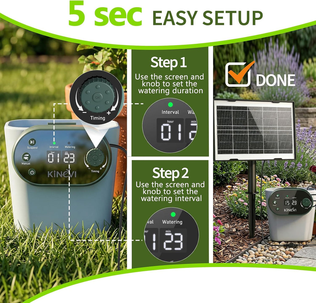 Solar Drip Irrigation System Kit, Auto Plant Waterer for 15 Pots | 3W Solar Powered Automatic Self Watering Device, 22
