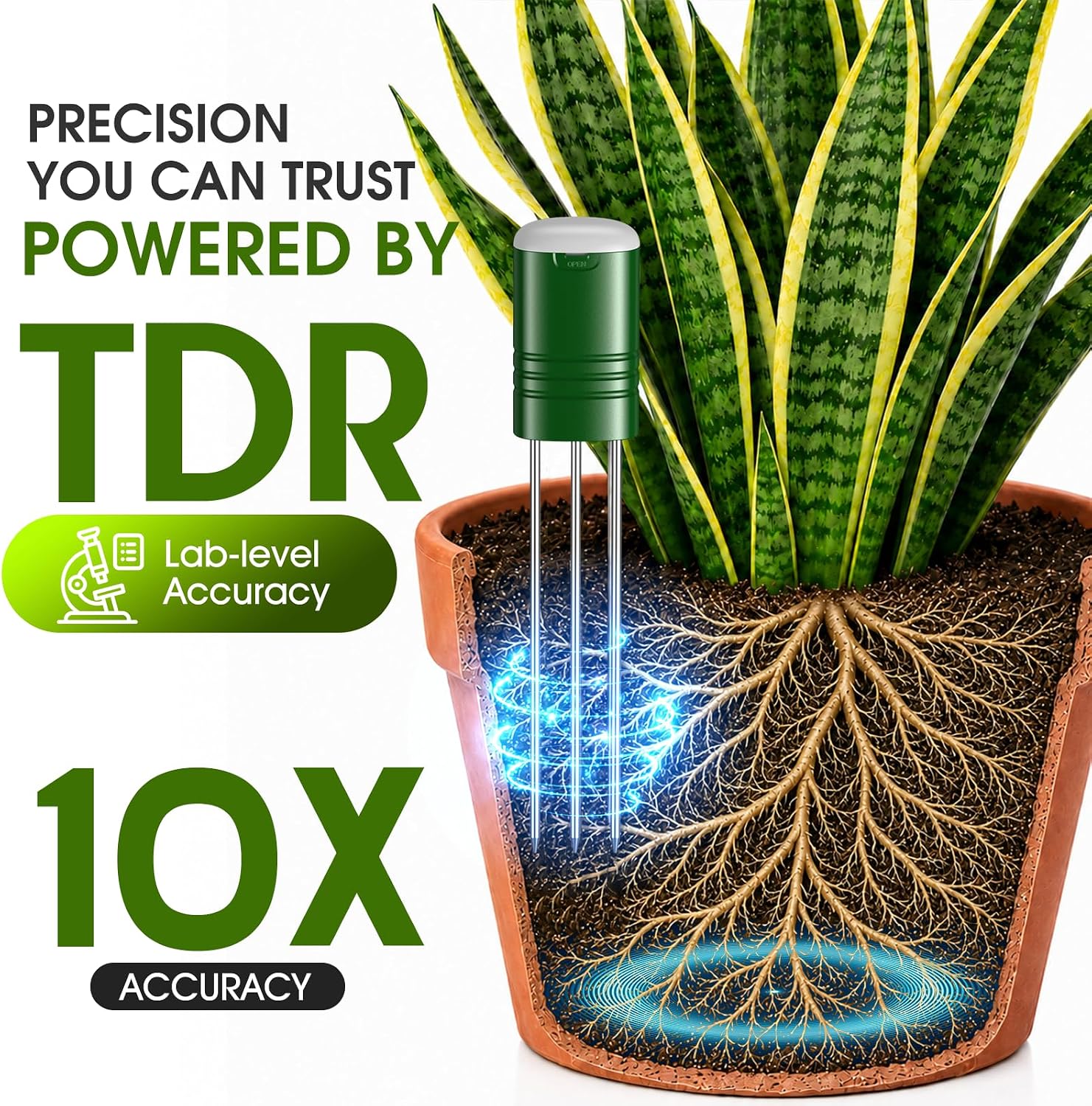 Soil Moisture Meter for Plants,4-in-1 Wireless Soil Tester,Soil Thermometer/Moisture/Sunlight Time,Large