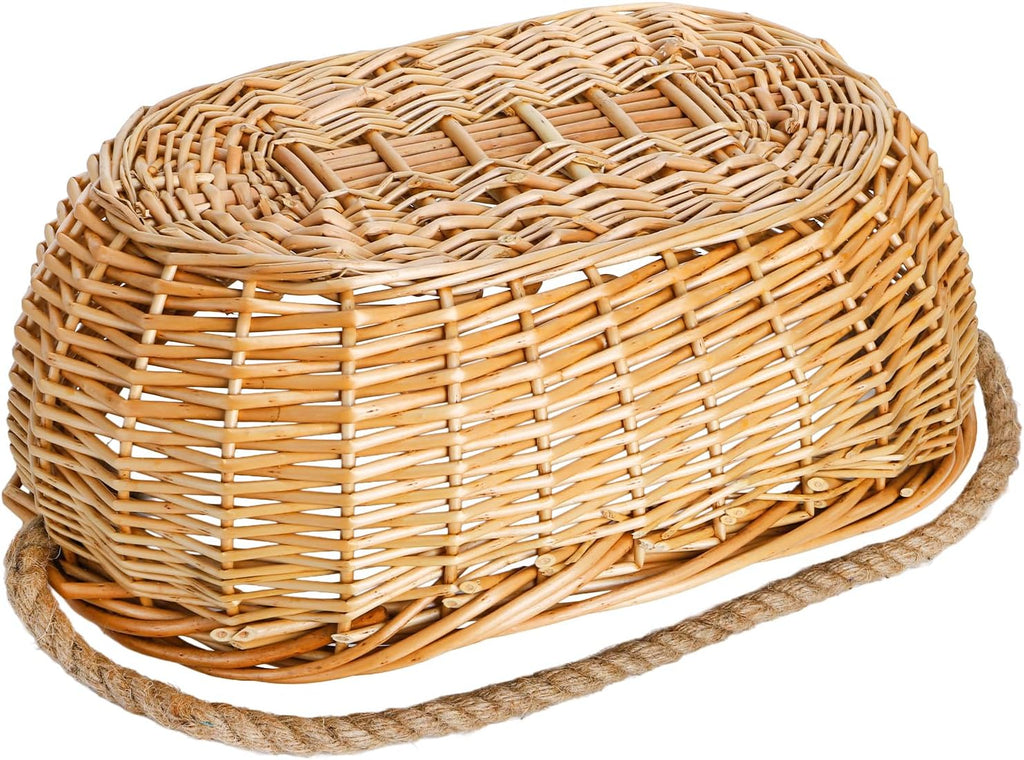 Wicker Woven Basket with Jute Rope Handle, Large Garden Harvest Basket for Gathering Vegetables, Multi-functional Fruit