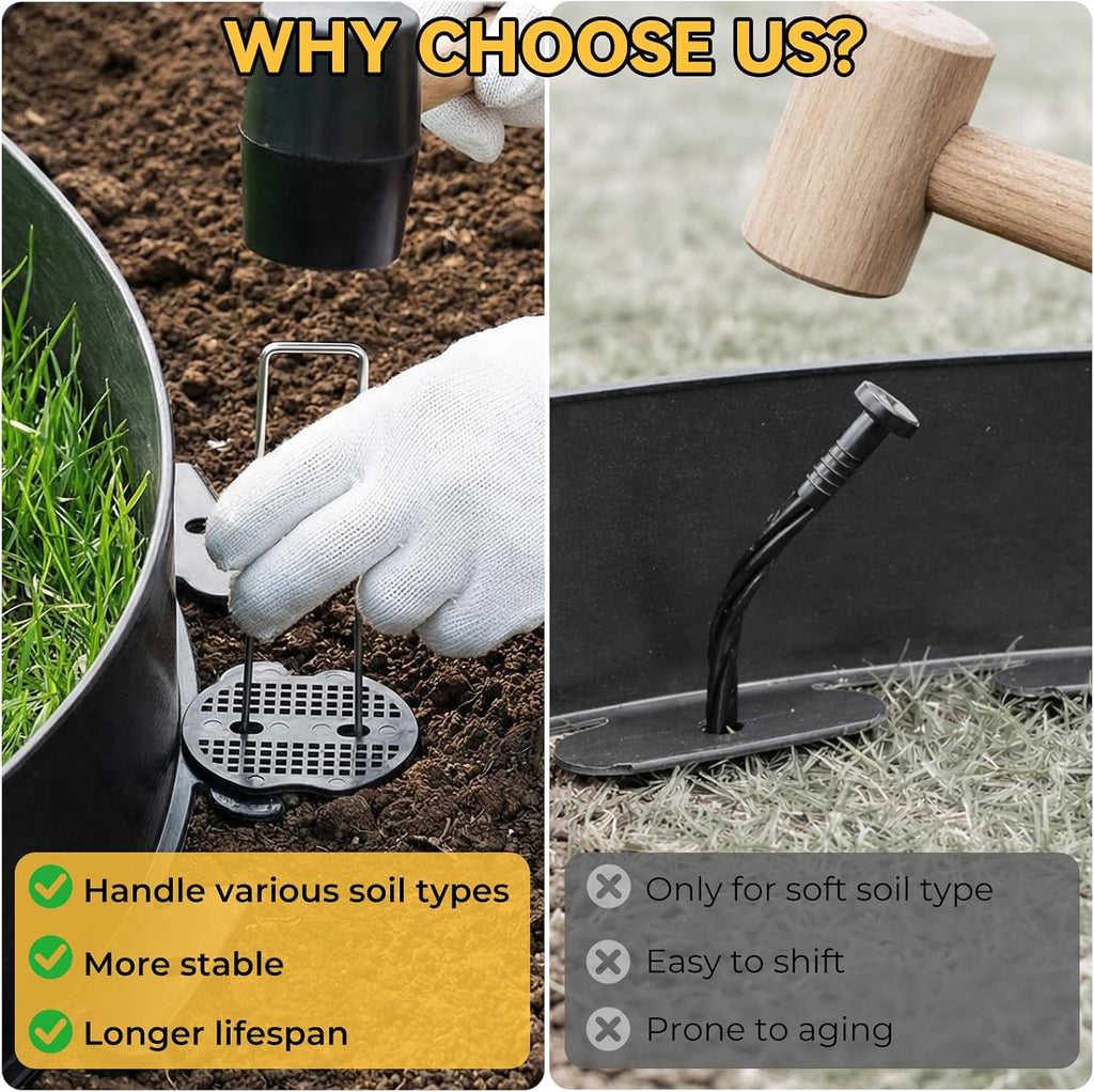 4 Inch Tall No Dig Landscape Edging, 20 FT Heavy Duty Plastic Garden Border Kit with 25 Metal Stakes, Durable