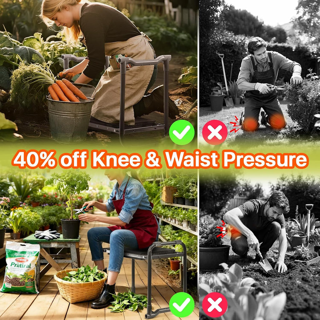 Garden Kneeler and Seat Heavy Duty, Wider and Thicker Kneeling Pad Stool | Foldable Gardening Kneeling Stool with 2