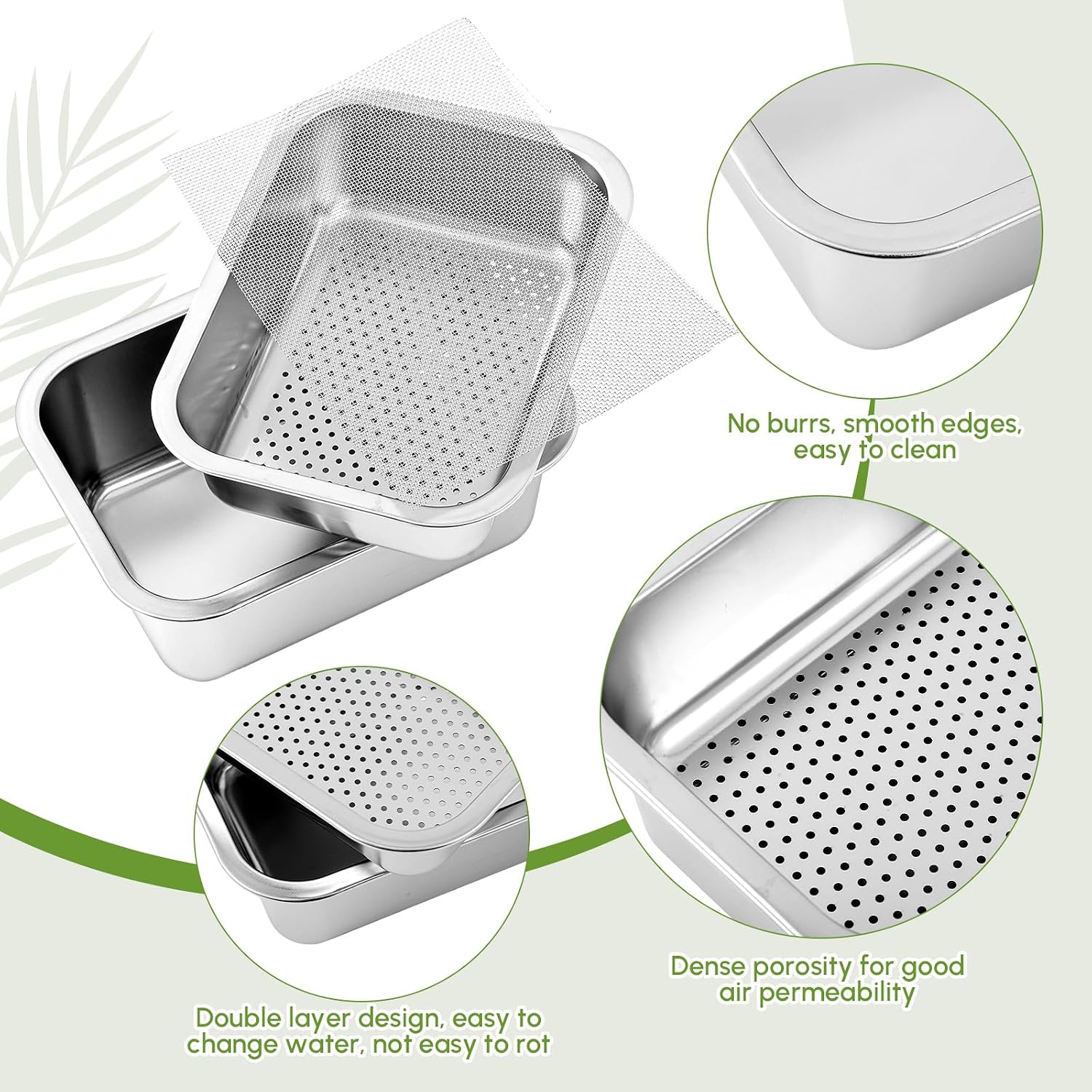 Vesici 4 Pack Sprouting Tray Kit, Stainless Steel Soil Free Cultivation Germination Tray, Wheatgrass Growing Container