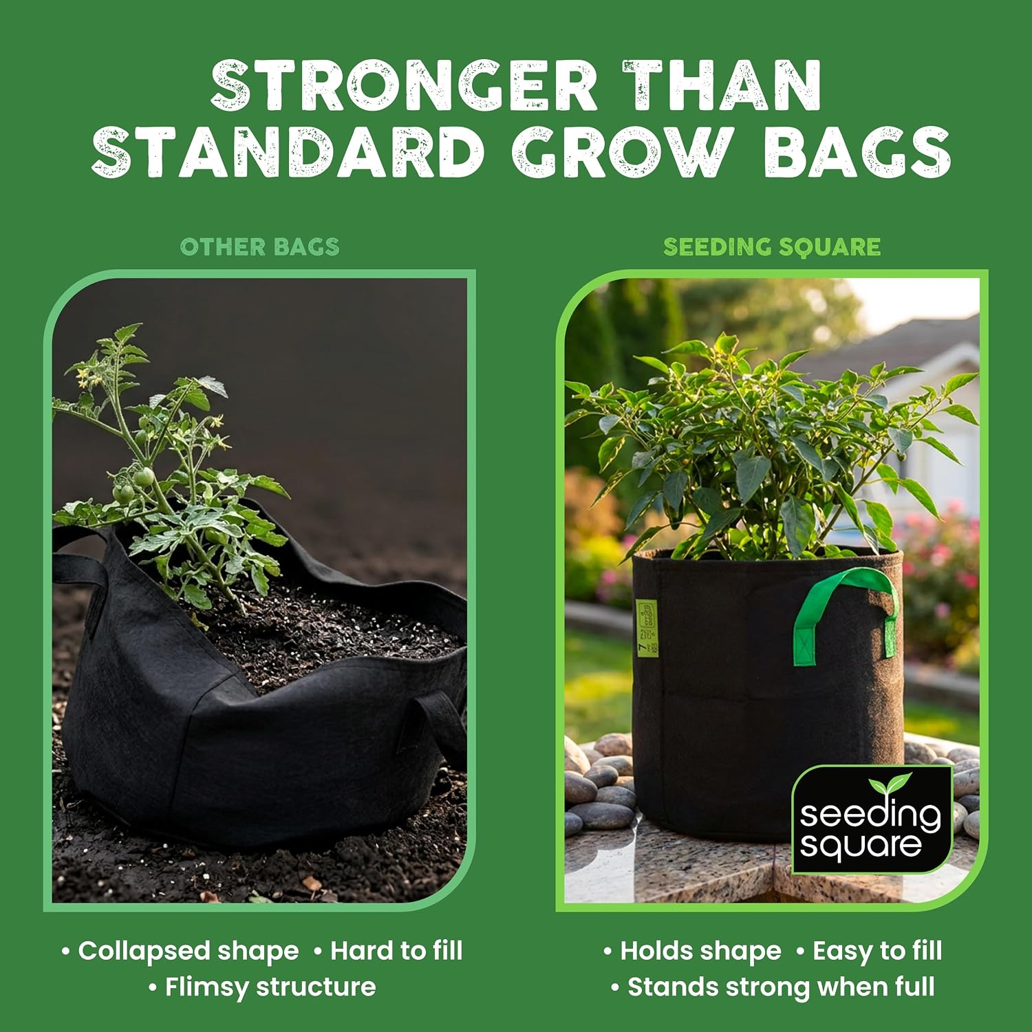 7 Gallon Grow Bags for Plants, Vegetables Fruits and Herbs with Handles Set | Eco-Friendly Breathable Fabric | Reusable