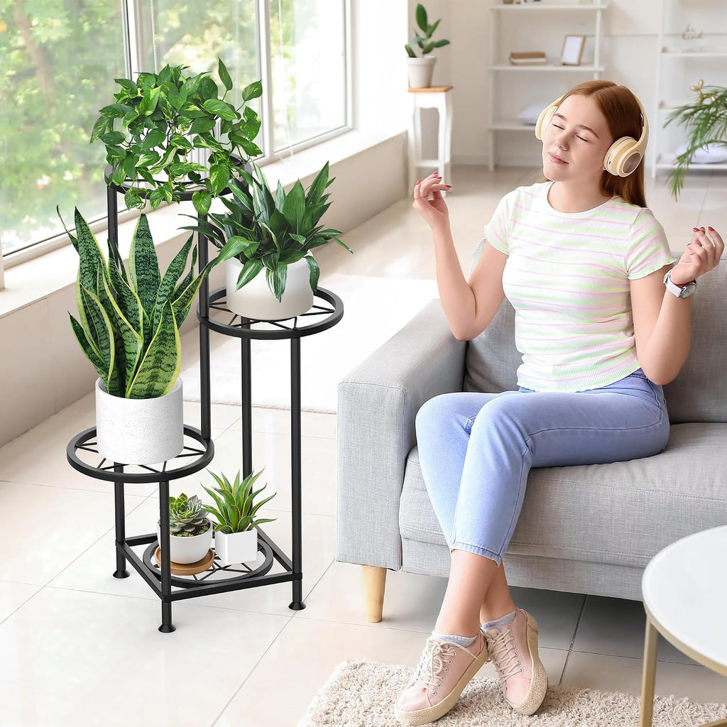 4 Tier Plant Stand Indoor Outdoor, Metal Flower Shelf Display Holder Corner | Multiple Plants Rack Tall Holder, Sturdy
