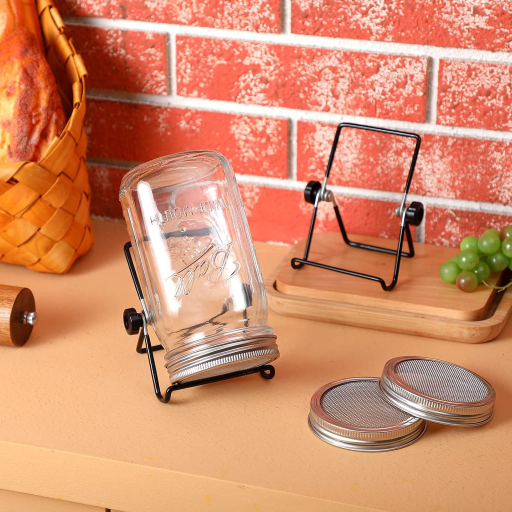6 Pack Sprouting Lids with Stainless Steel Jar Stands, Blackout Sleeves, Kit for Wide Mouth Mason Jars, Organic Sprouts