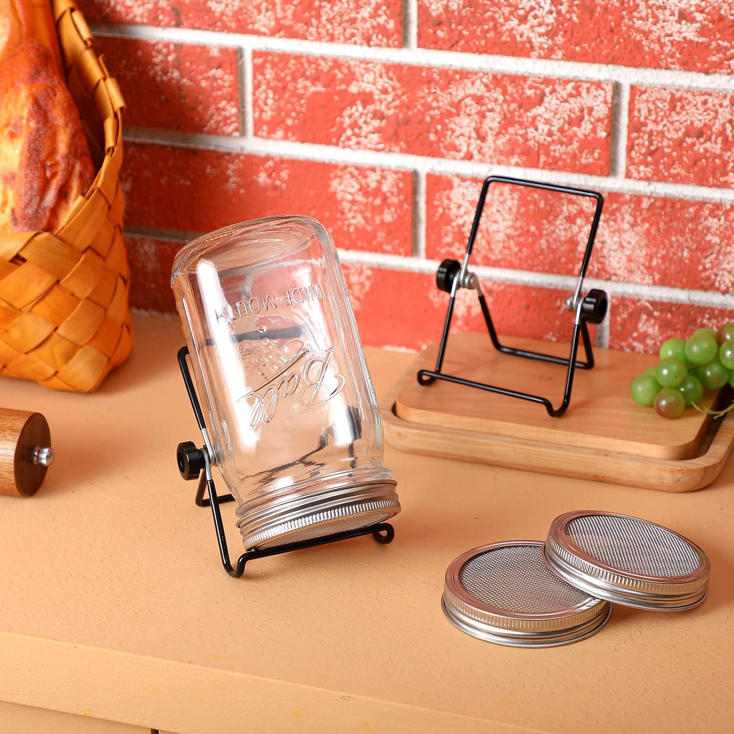 6 Pack Sprouting Lids with Stainless Steel Jar Stands, Blackout Sleeves, Kit for Wide Mouth Mason Jars, Organic Sprouts