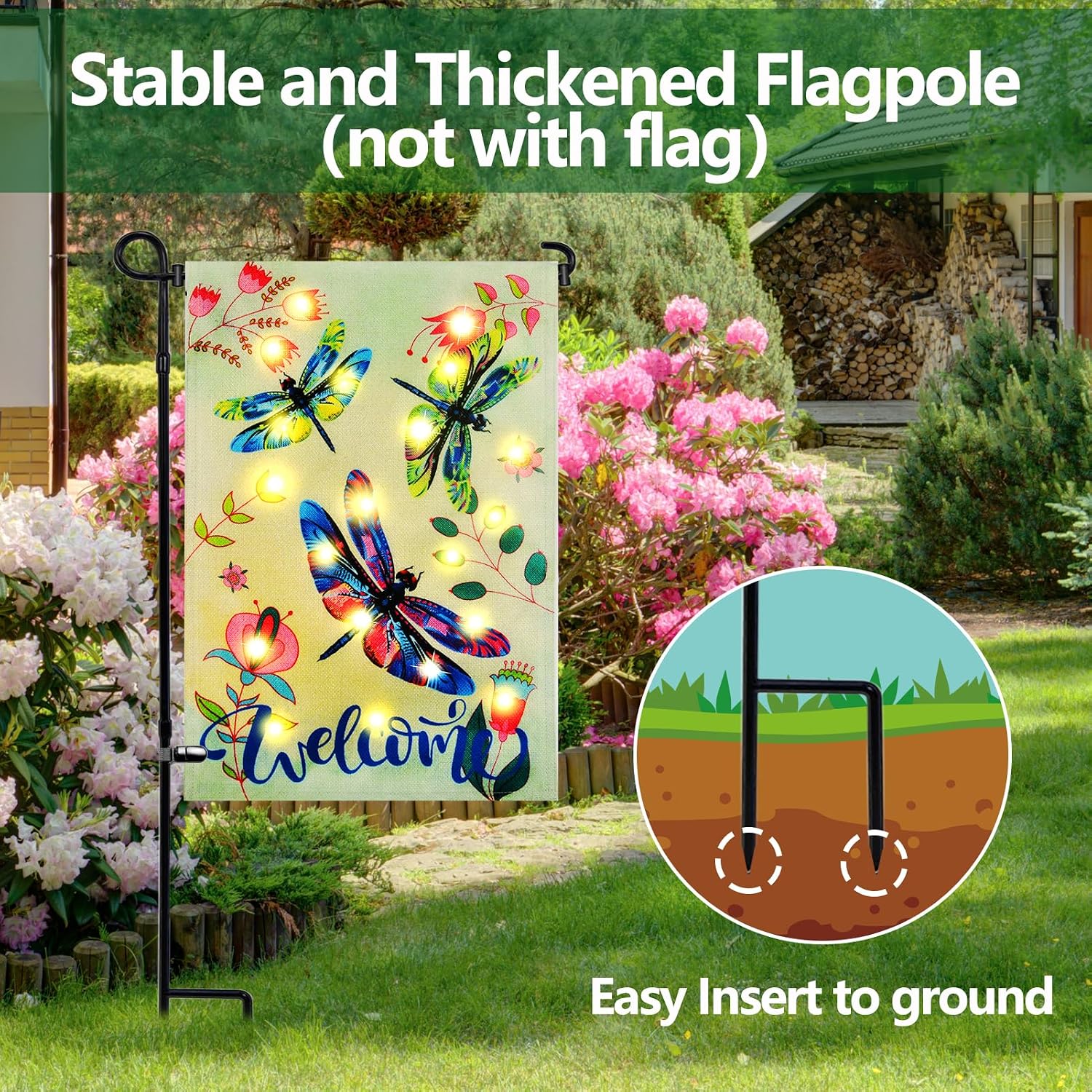 3 Pack Garden Flag Stand Holder Pole, Proof Metal Paint Yard Flag Stand | Premium Powder-Coated Weather- with Tiger