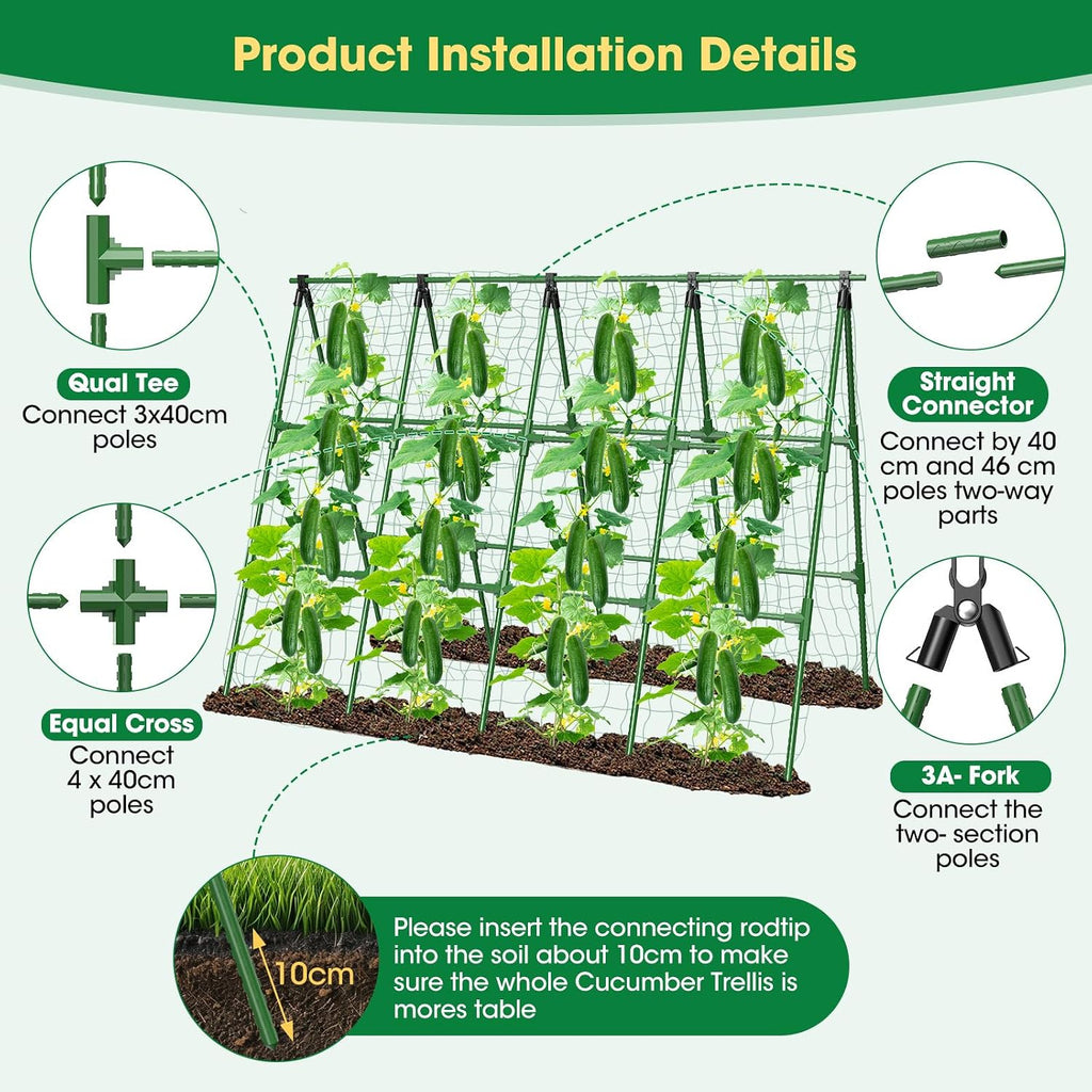 71"x 51" Cucumber Trellis for Raised Bed,Adjust A-Frame Trellis | Rust-Proof Plastic-Coated Steel Pipe Support for