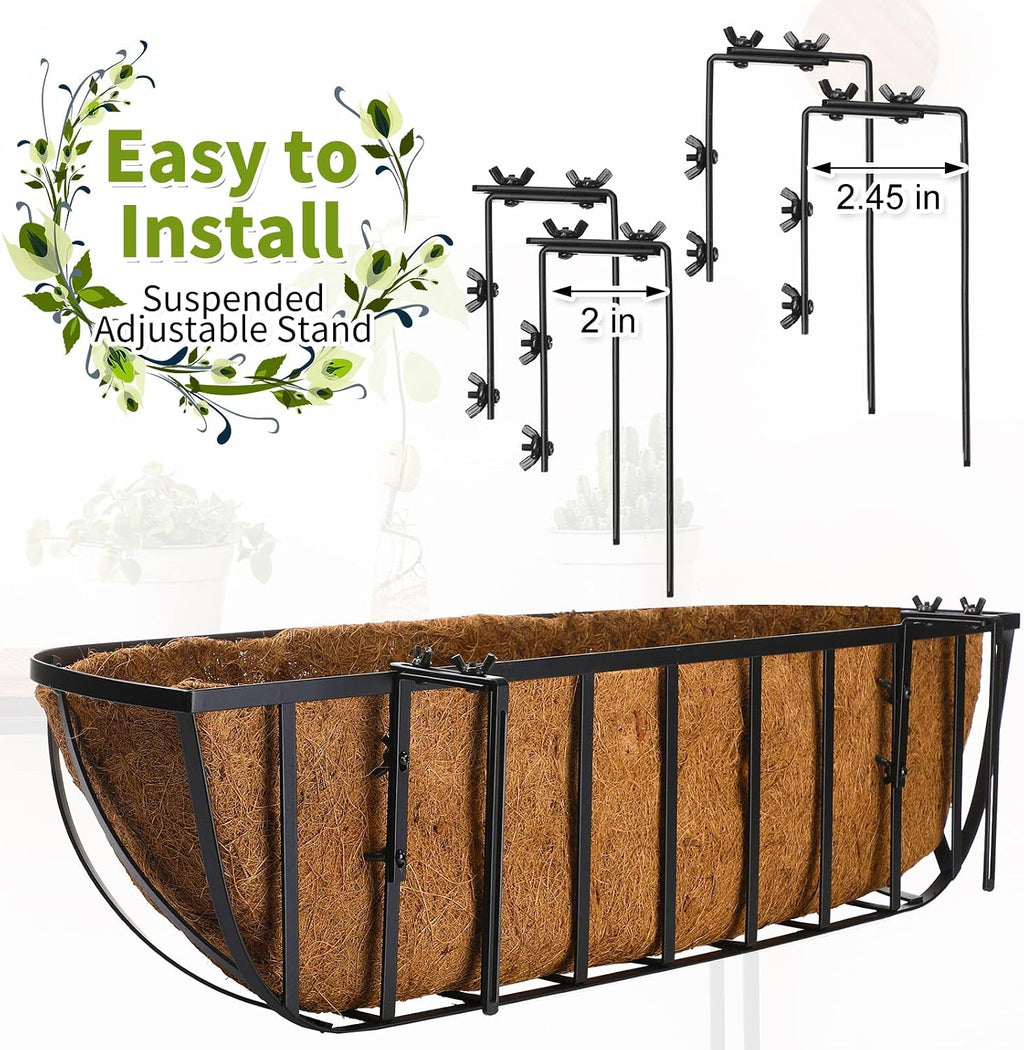 Tessco for you 2 Pieces Railing Planter Boxes, 36 Inches Window Box Planters with Coco Liner and Adjustable Brackets
