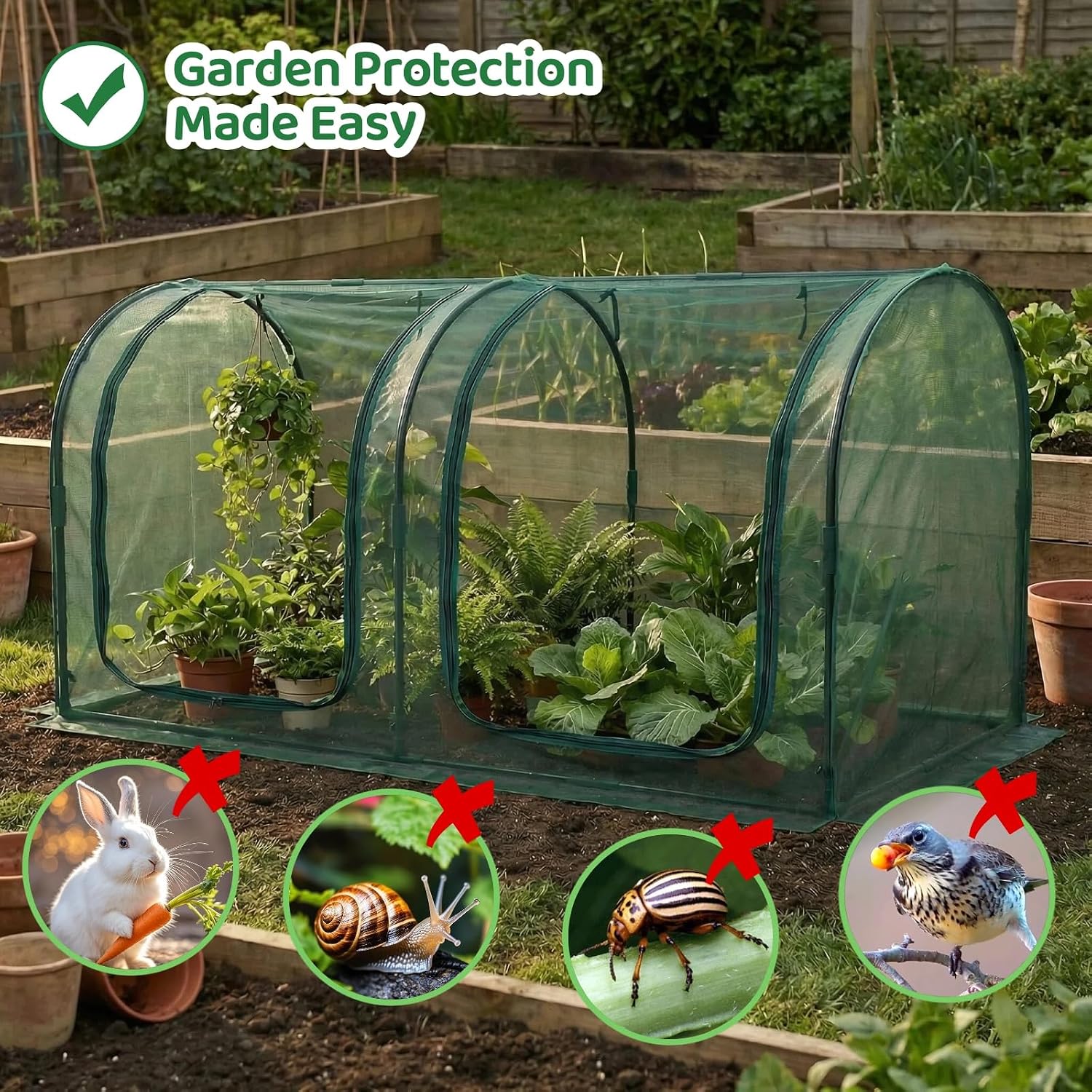 Crop Cage for Garden,98"x49"x49" Tunnel Plant Netting Cover with Zipper,Garden Bed Cover for Protection for Vegetables
