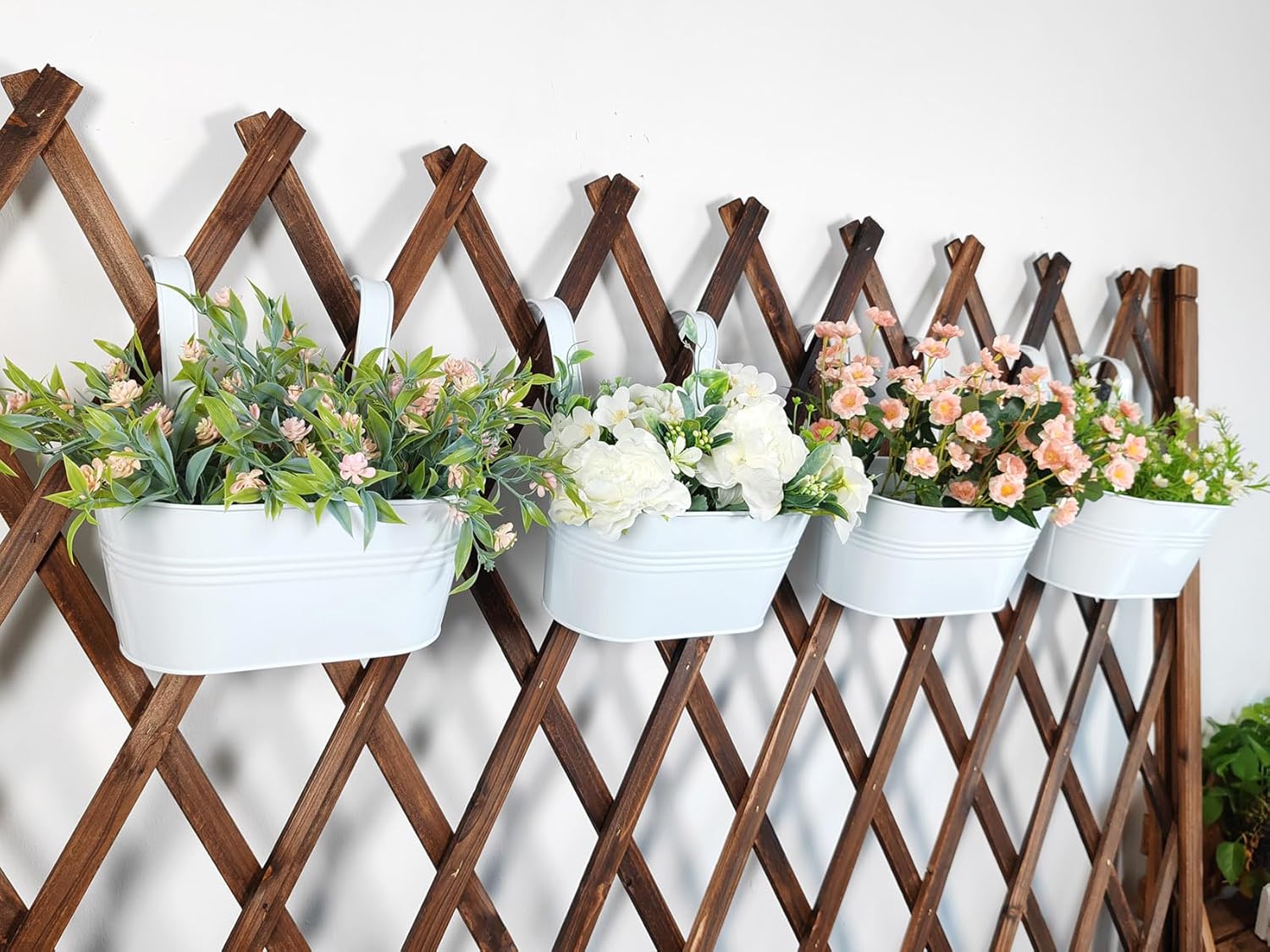 2 Pack 12" Metal Balcony Fence Railing Planters for Outdoor, Oval White | Detachable hooks, Drainage holes, Rustproof