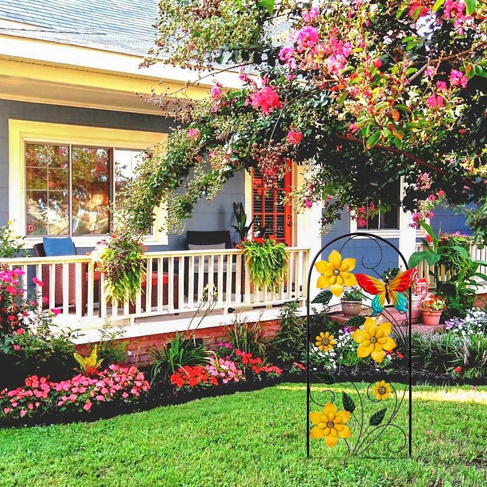 Garden Decor for Outside, 33" Flower Butterflies Decorative Garden Stakes for Spring Garden Decor, Metal Yard Art