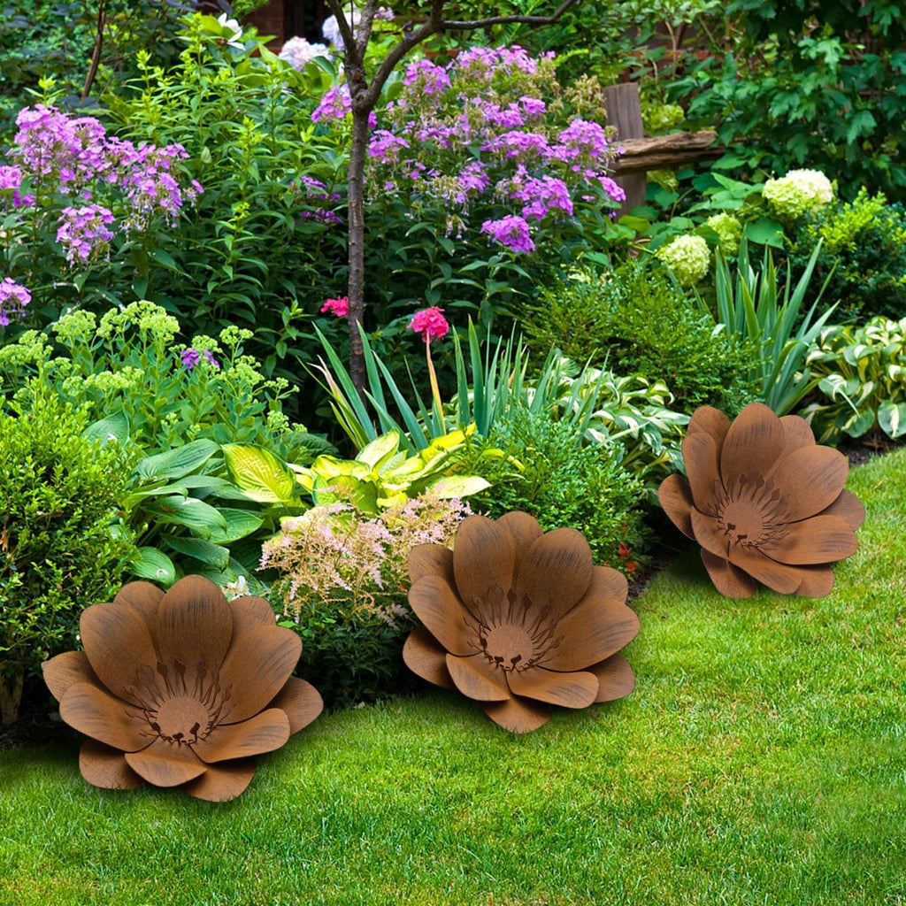Metal Flower Garden Art, Outdoor Garden Decoration for Yard Lawn Patio, Bronze
