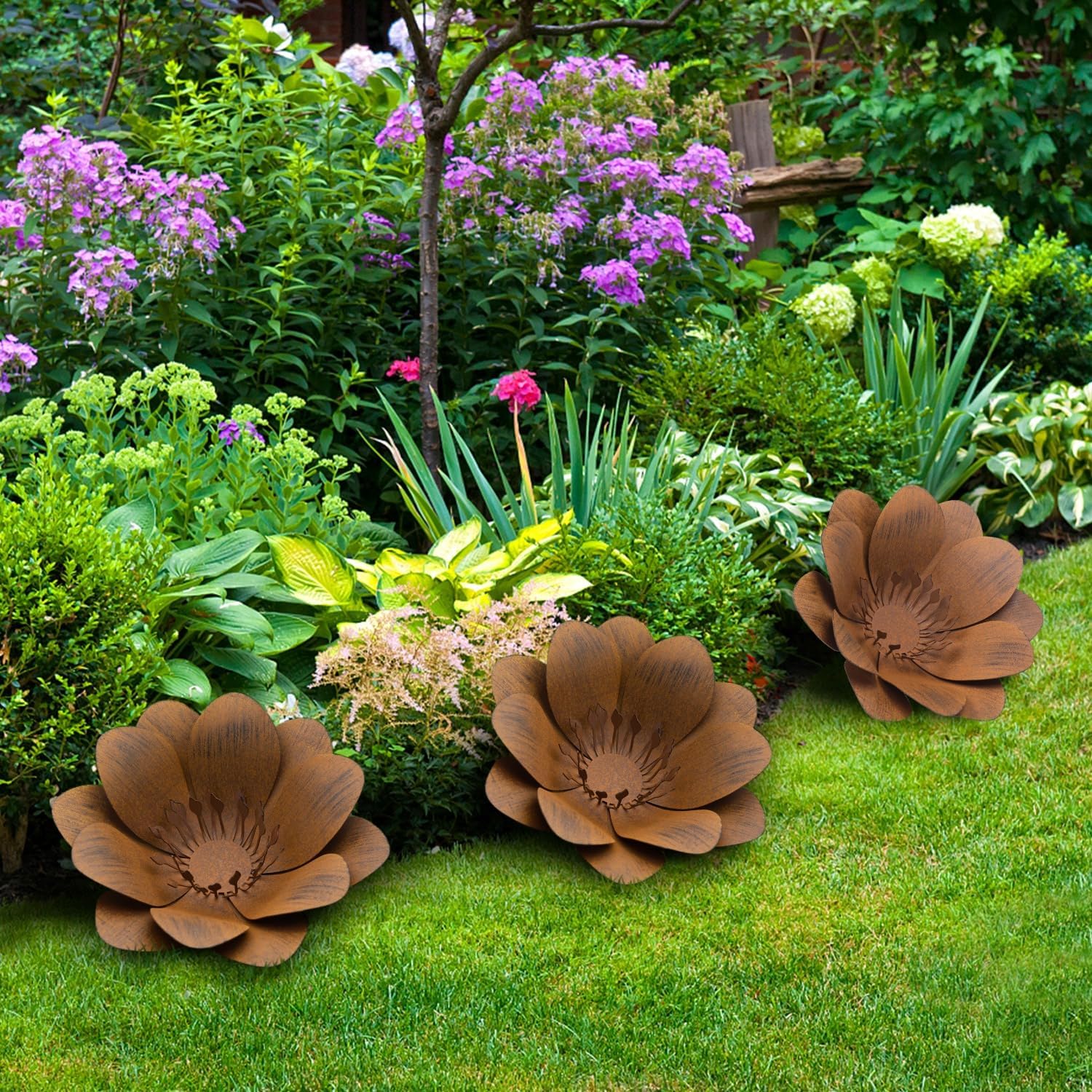 Metal Flower Garden Art, Outdoor Garden Decoration for Yard Lawn Patio, Bronze