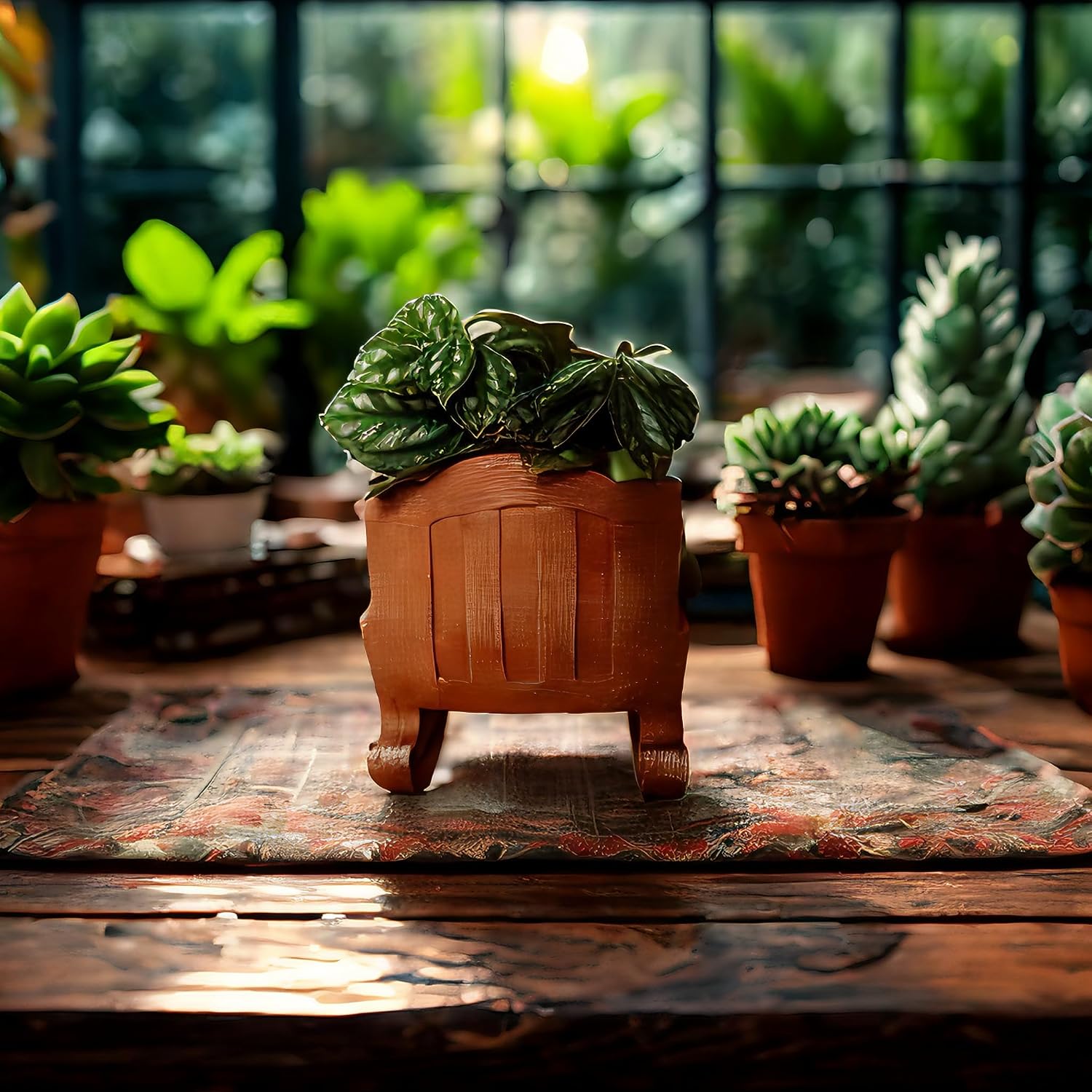 Large Smily Face Planter Pot Cute Smile Flower Planter for Indoor Outdoor, Resin Rocking Chair with Drainage Hole