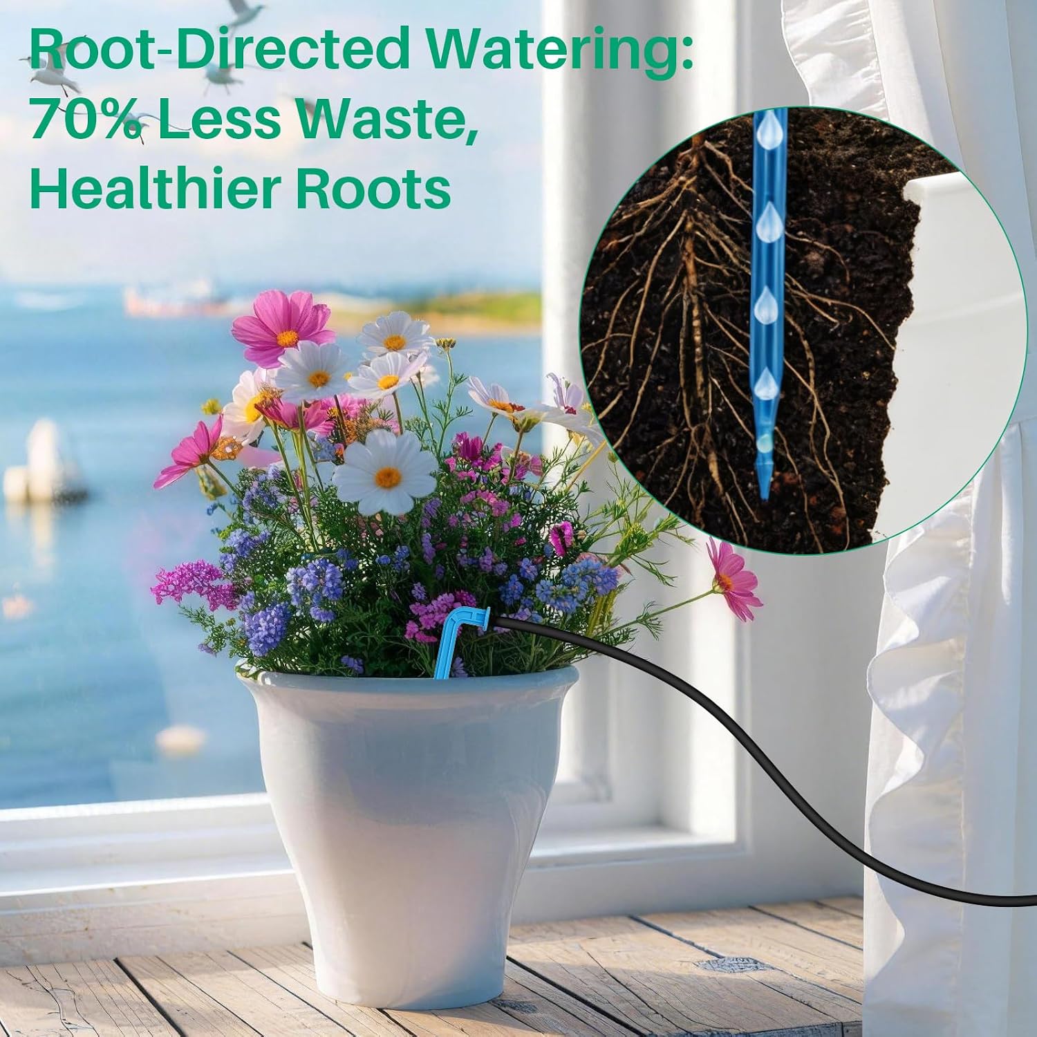 4W Solar Drip Irrigation Kit for Outdoor Indoor Plants, Customizable Watering Duration 1–30min & Interval 3h–7d, Solar