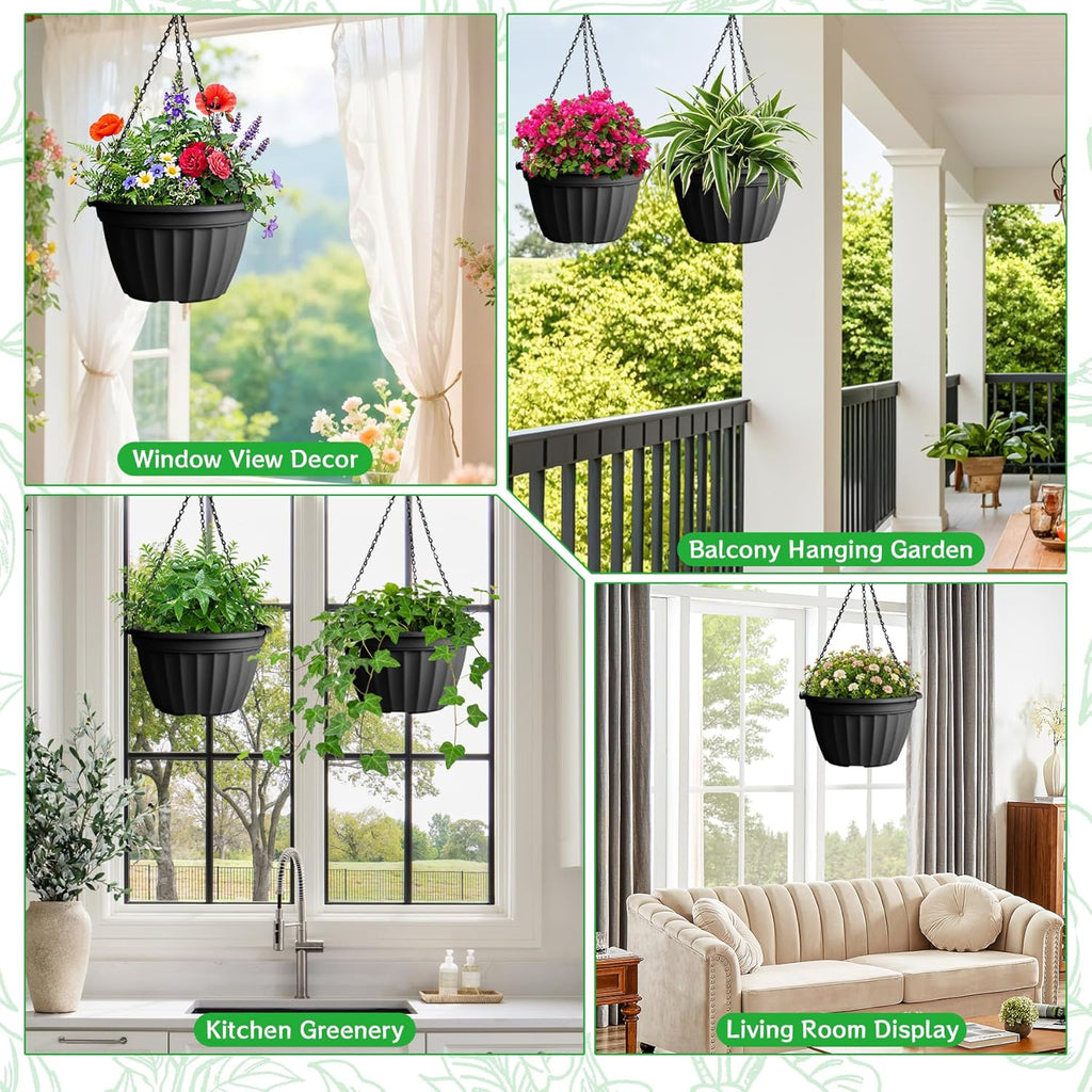FGstyle 6 Pack 8 Inch Hanging Planters,Hanging Baskets for Plants Outdoor | Self Watering Plastic Hanging Flower Pots