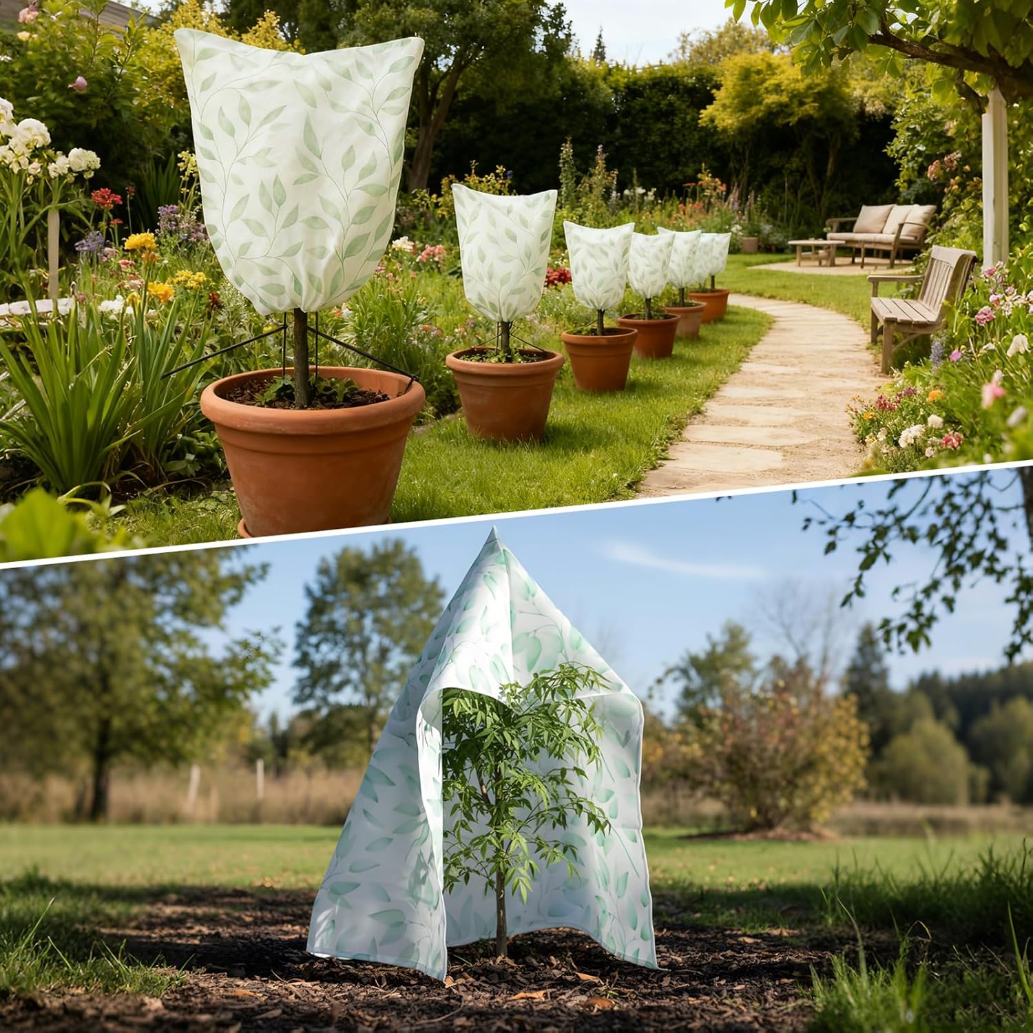 4 Pack Plant Covers Freeze Protection Winter Frost Covers with Zipper Drawstring Reusable Frost Cloth for Outdoor