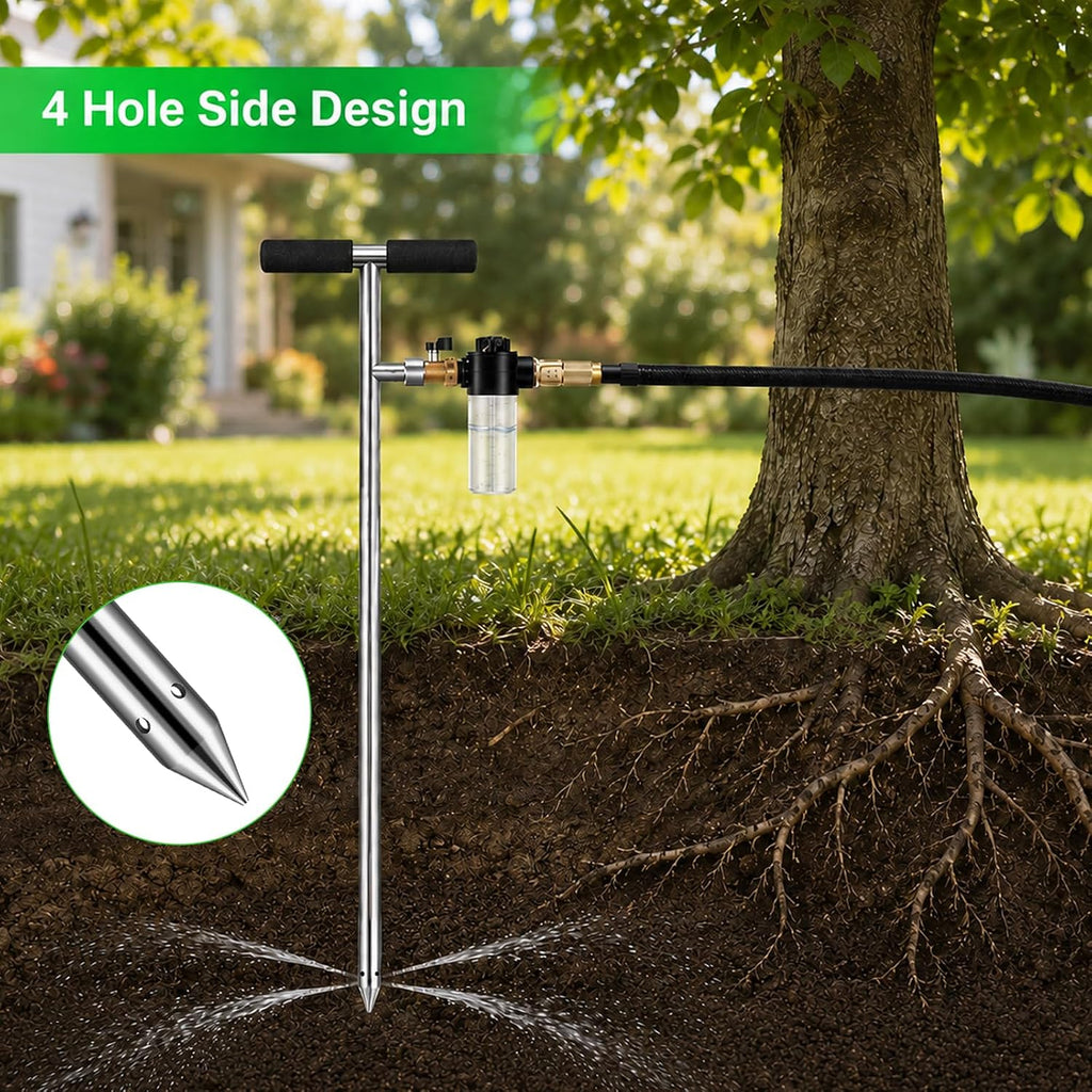Caulimo Deep Root Watering Tool for Trees, Tree Watering Spike with Fertilizer Bottle, Stainless Steel Root Feeder for