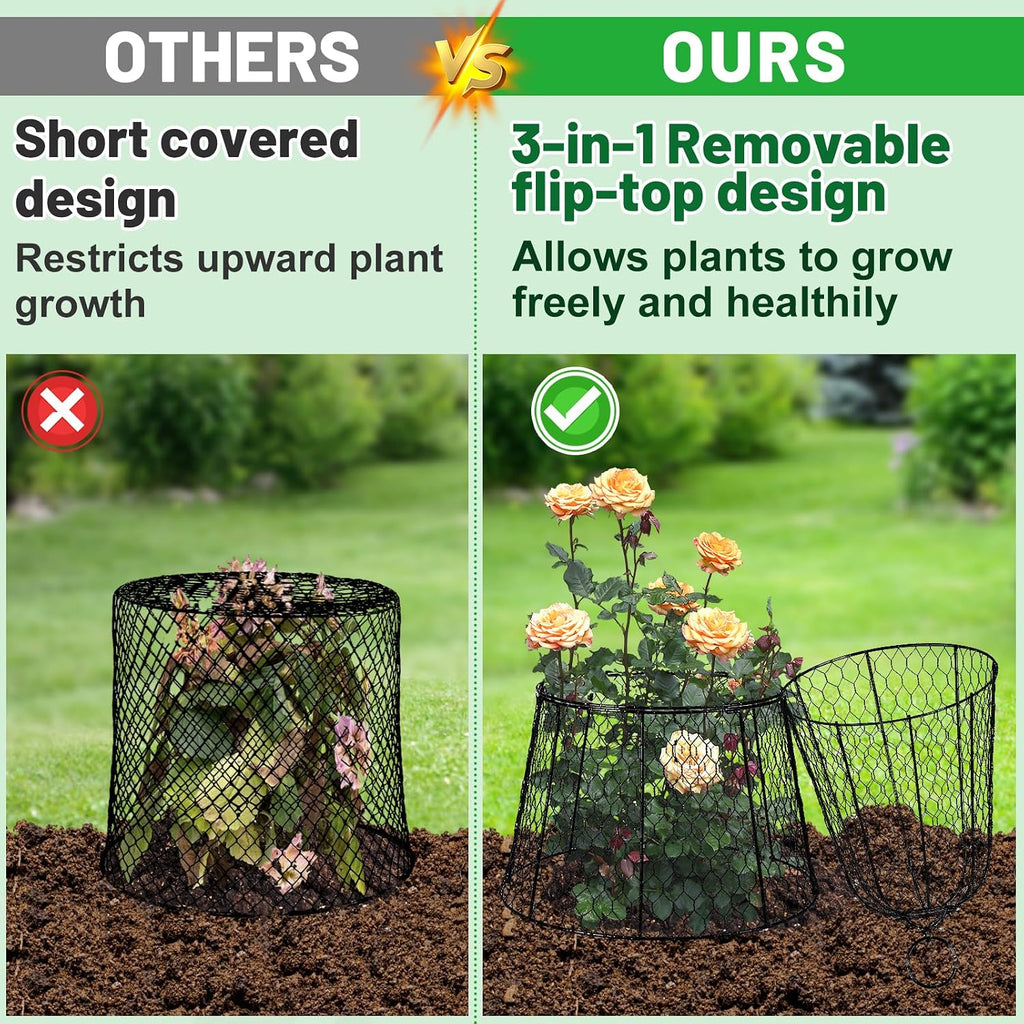 Cloche Plant Protectors from Animals - 17.3"Hx11.8"D Chicken Wire Plant Covers with Removable Flip-Top Design