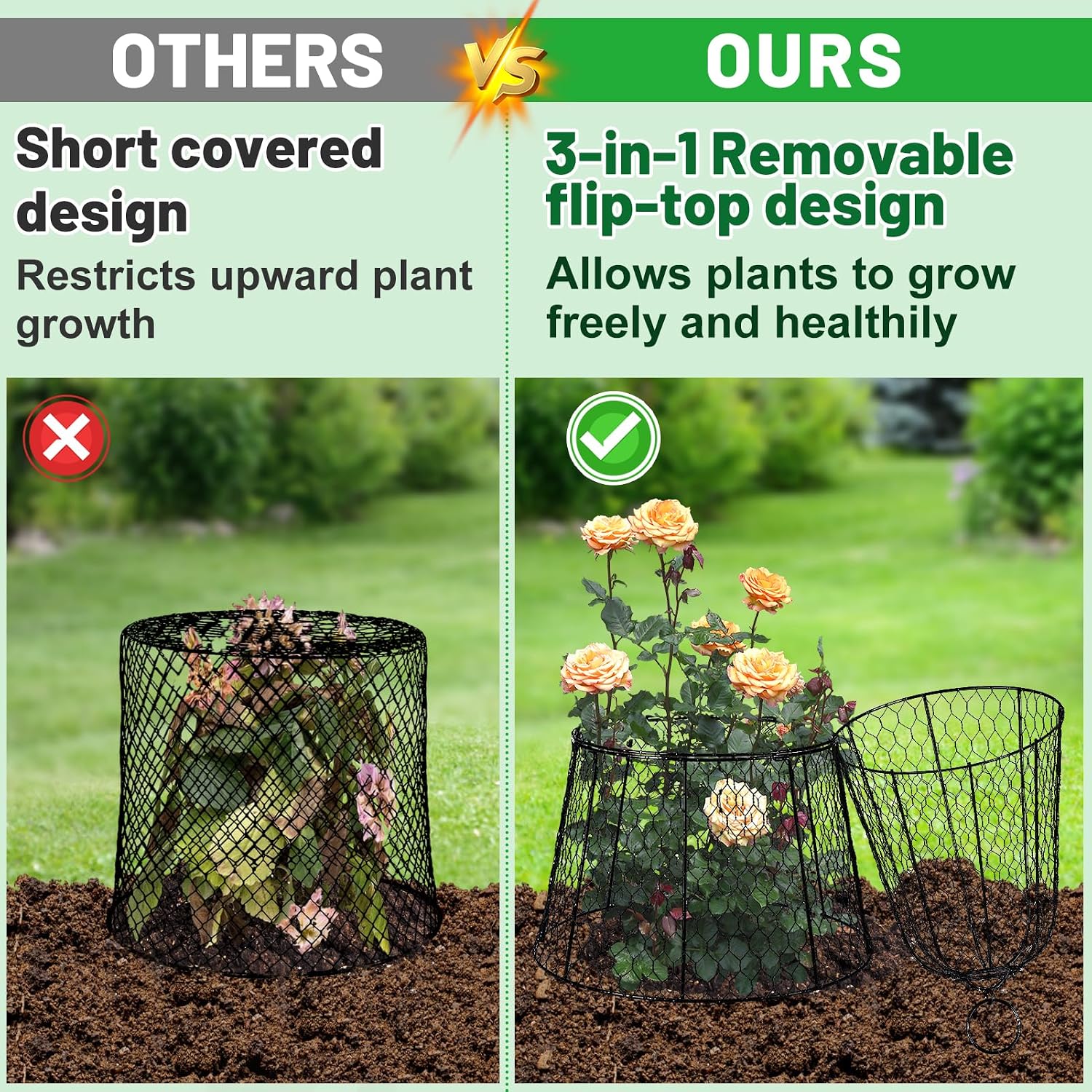 Cloche Plant Protectors from Animals - 17.3"Hx11.8"D Chicken Wire Plant Covers with Removable Flip-Top Design
