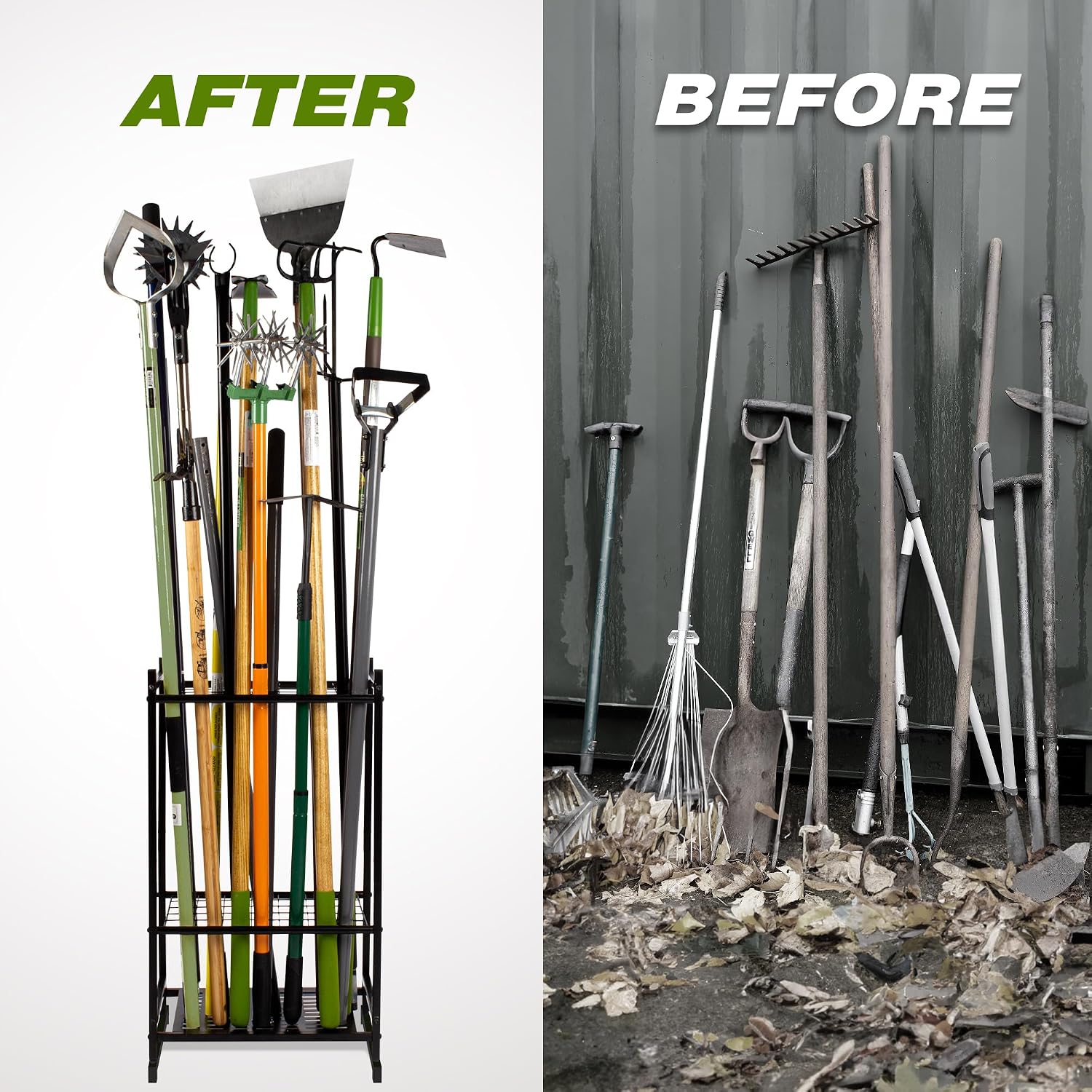 Garden Tool Organizer, Garage Tool Organizer & Garage Organization, Heavy Duty Steel Tool Storage Rack Holds 35 Rakes