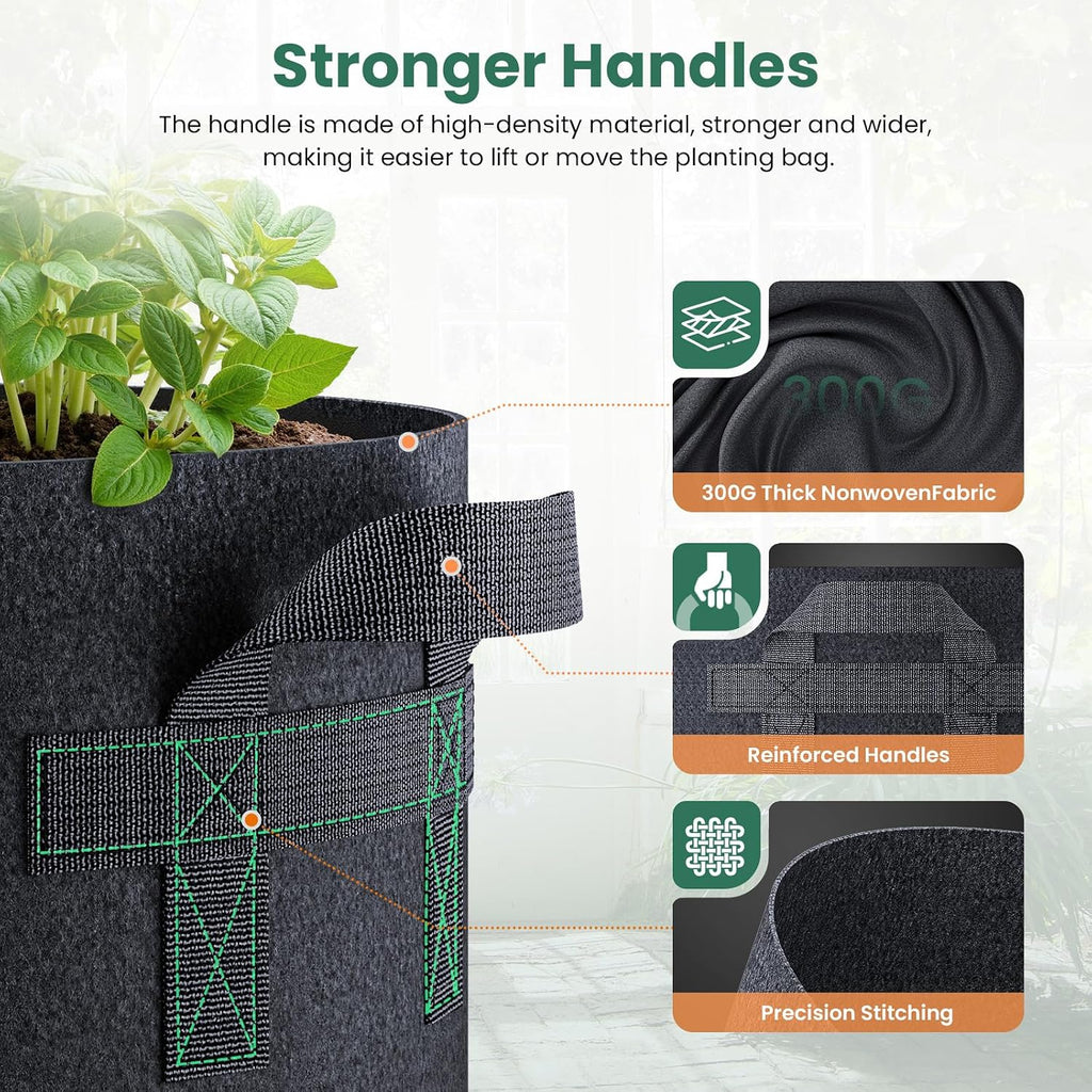 Jorvila 5-Pack 30 Gallon Grow Bags | Thickened Nonwoven Fabric Pots, Garden Grow Bags with Handles, Heavy Duty 300G