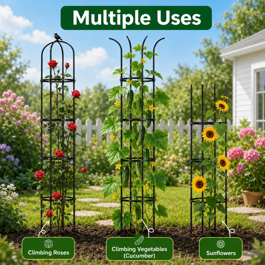 OTOSUNNY 2 Pack 6 ft Garden Obelisk Trellis for Climbing Plants Outdoor | 6 ft Tall Metal Garden Trellis for Roses
