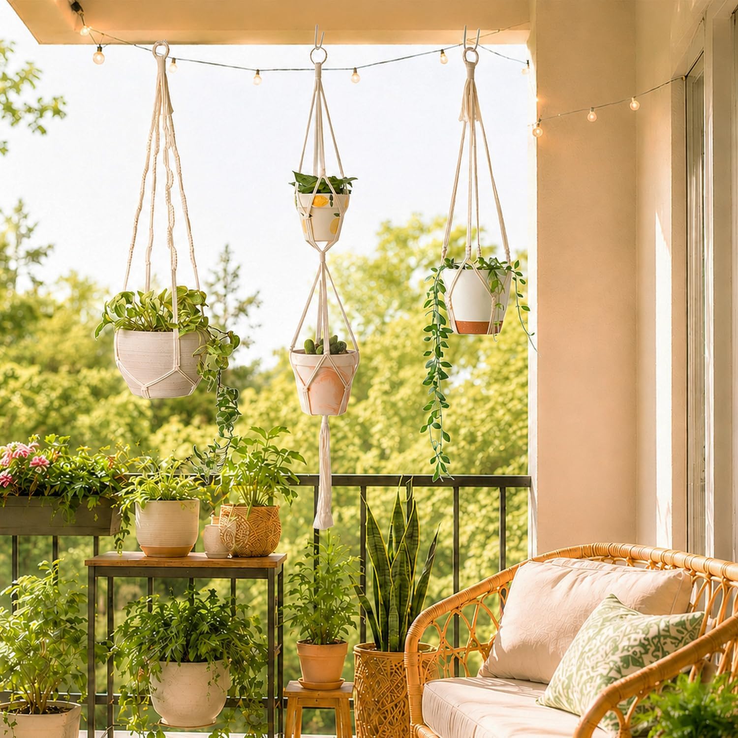 Bouqlife 6 Pack Macrame Plant Hangers Set with Hooks Indoor Hanging Planters with Patterns Handmade Cotton Rope Crochet