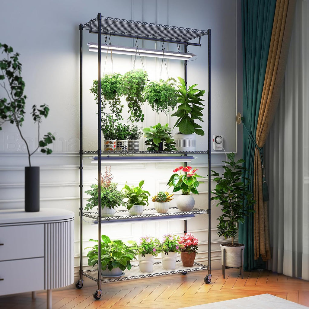 Barrina CX3 Plant Stand with Grow Light, 4-Tier, 108W, 35.4x13.8x70.9IN | 3FT 5000K Full Spectrum Plant Lamps, Indoor
