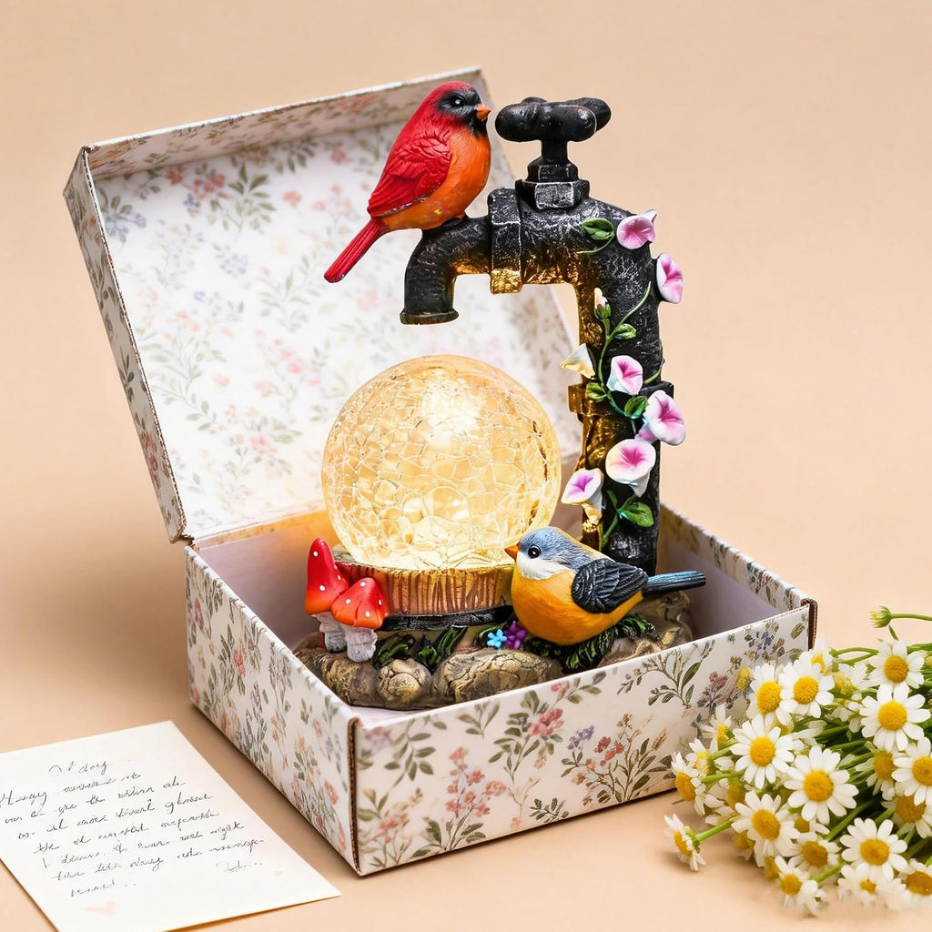 TERESA'S COLLECTIONS Garden Decor for Outside Red Cardinal Bird Statues with Outdoor Solar Lights, Resin Garden