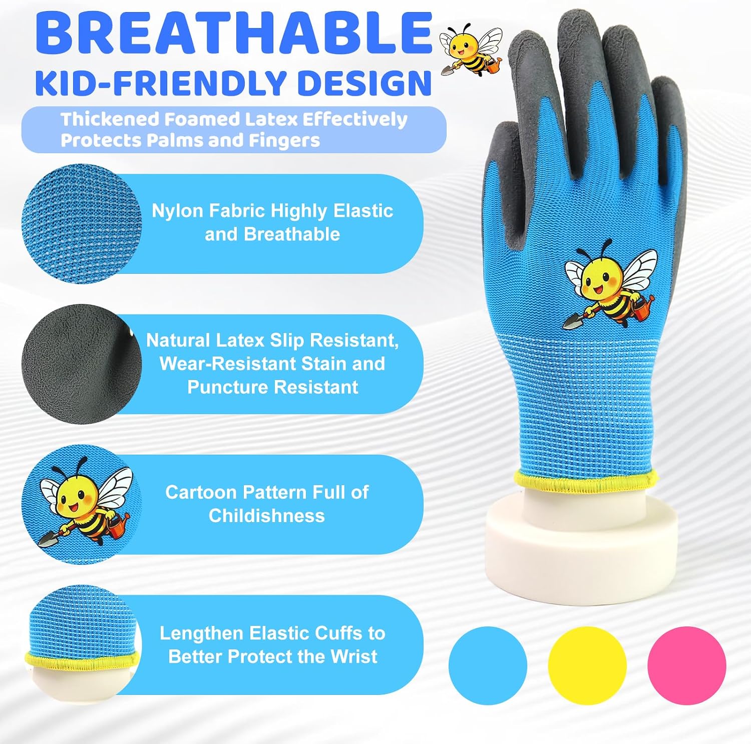 36 Pairs Kids Gardening Gloves Bulk Class Supplies (Medium (Age 6-9)) | for School Groups Children Waterproof Work