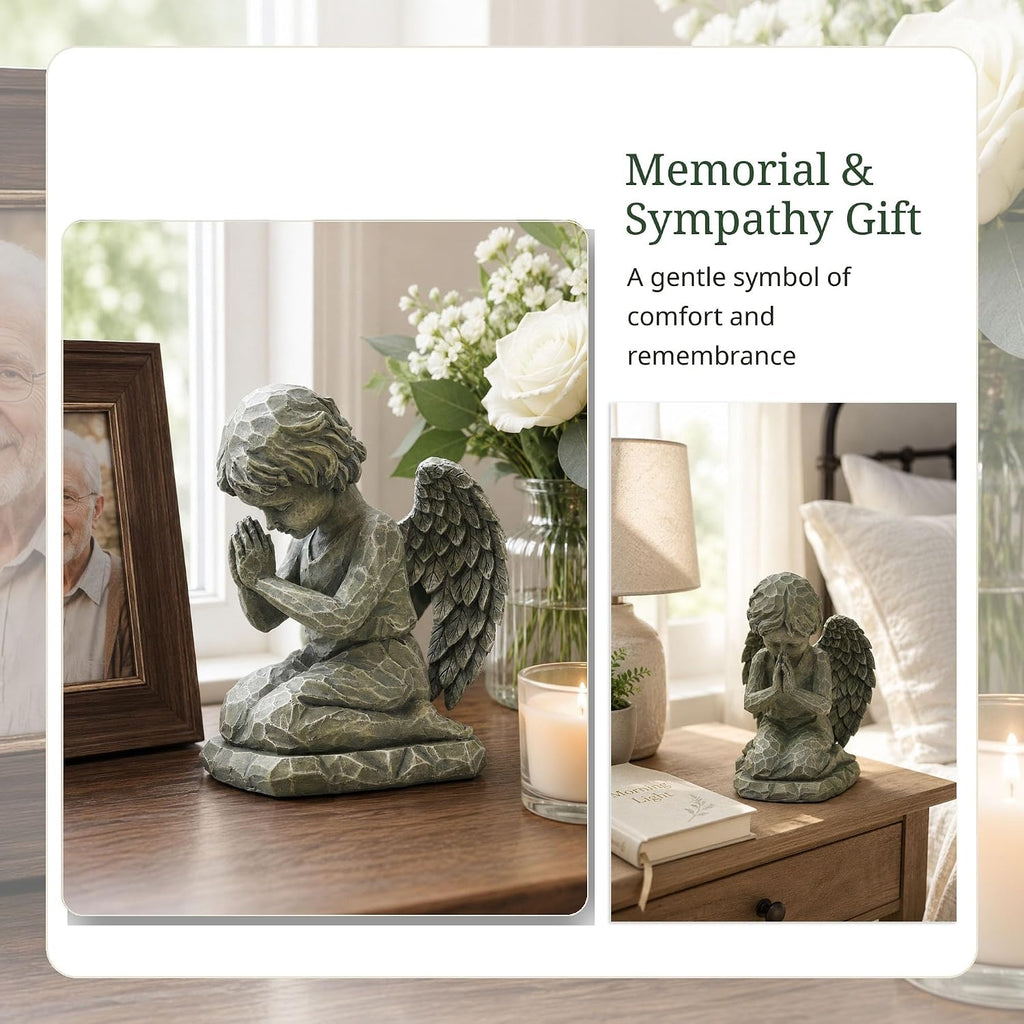 Praying Angel Figurine, 7.3 Inch Resin Angel Statue for Memorial Gifts, Sympathy Gifts, Indoor Home Decor, Garden