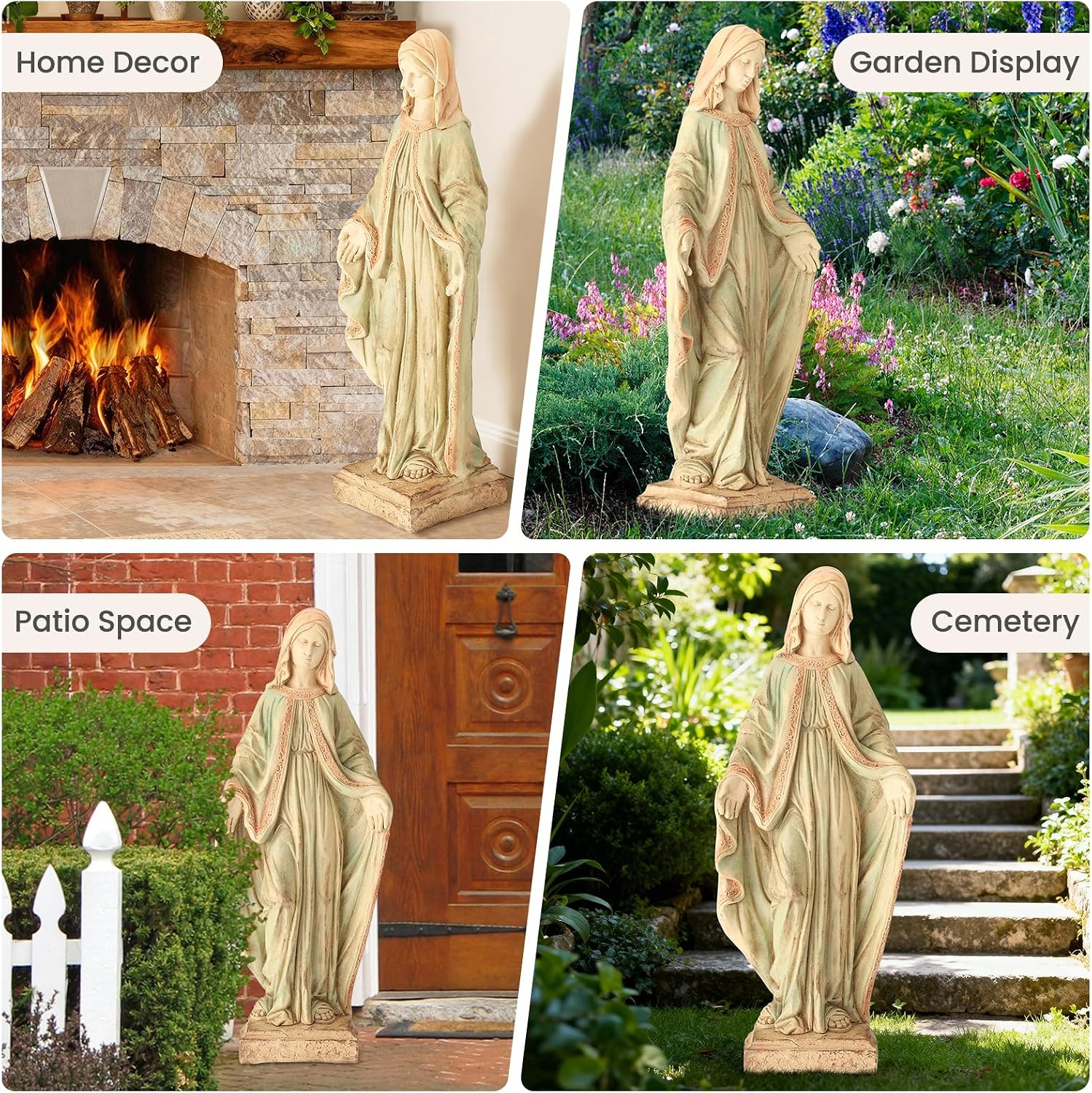 EROMMY Virgin Mary Garden Statue Outdoor 31.5” – Large Praying Holy Madonna Resin Sculpture, Blessed Mother of God