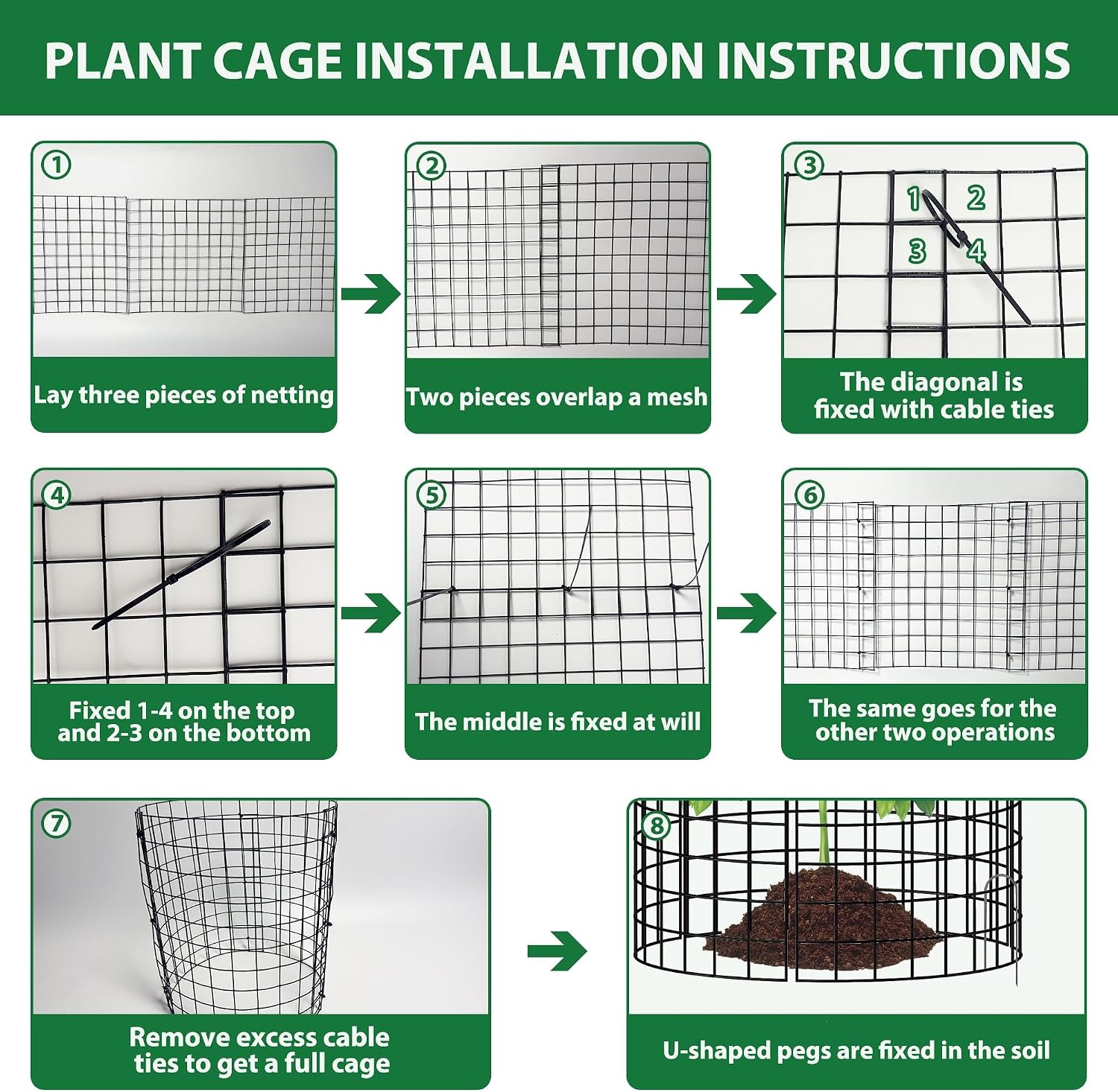 30 Pcs Wire Plant Protector Cages,11.8"x12" w/ Zip Ties & U Stakes