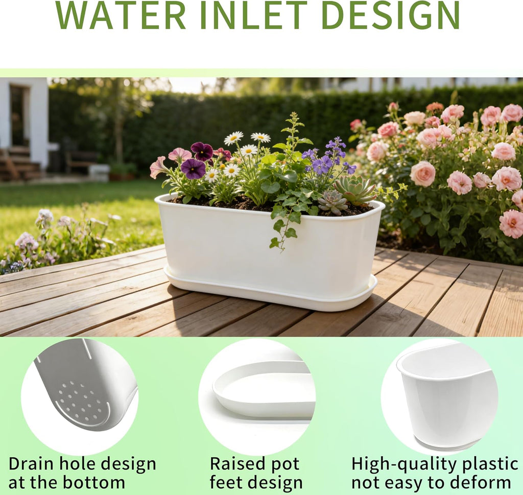 10-Pack White Herb Planter Box with Drip Trays, 8.5 Inch Small Oval Window Planters for Kitchen Sill, Indoor Outdoor