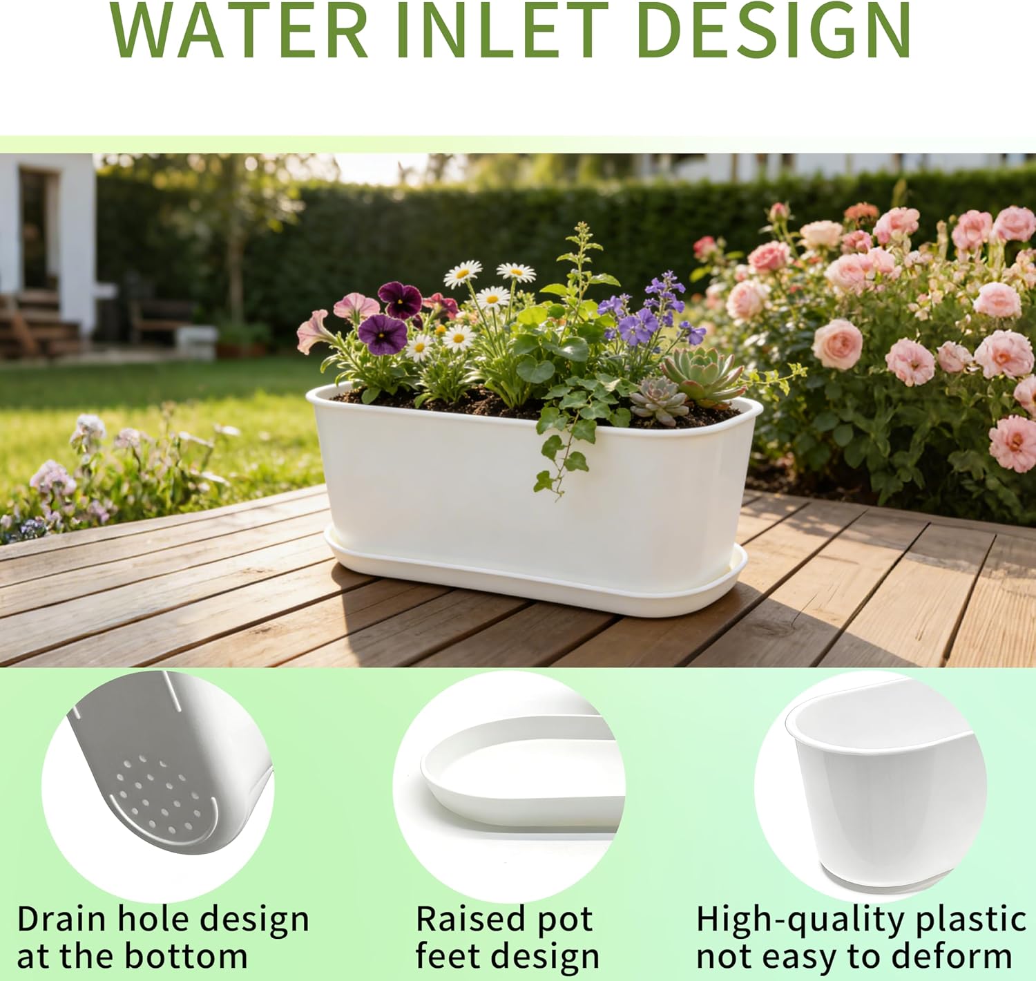 10-Pack White Herb Planter Box with Drip Trays, 8.5 Inch Small Oval Window Planters for Kitchen Sill, Indoor Outdoor