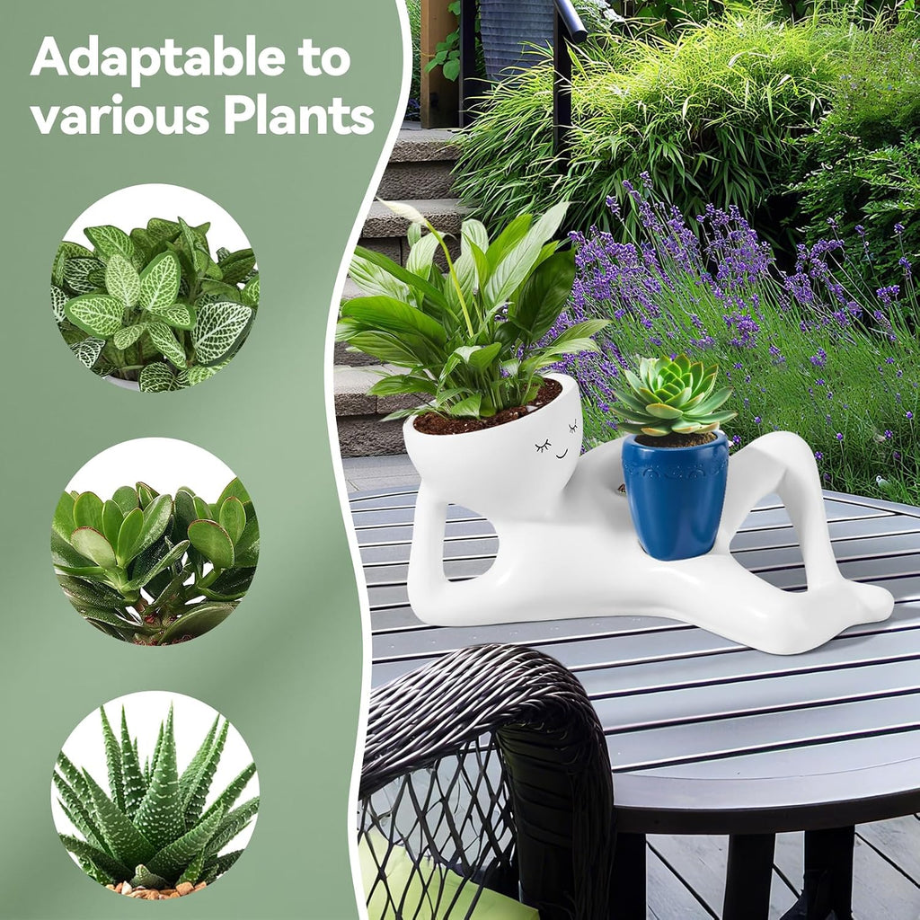 Face Planters Head, Funny Succulent Garden Pots,Cute Planters for Indoor Plants, Double Flower Pot with Drainage for