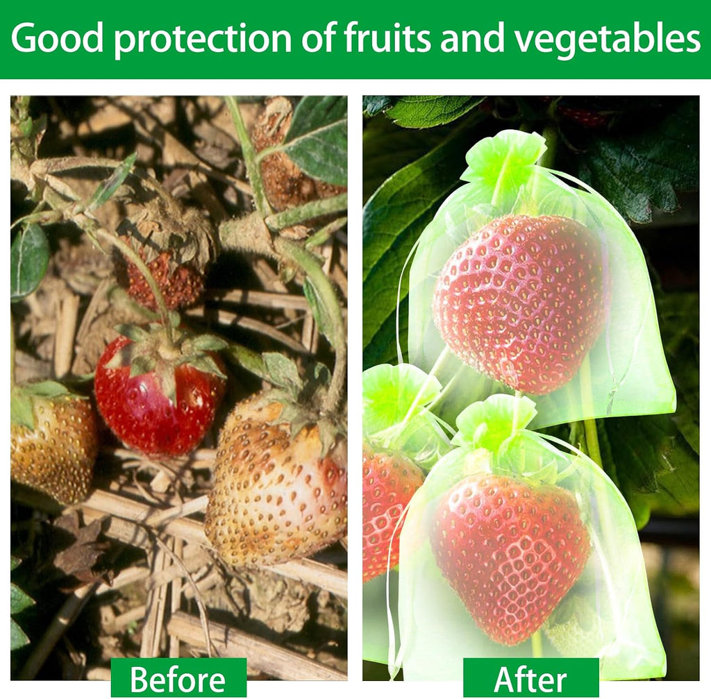 200 Pcs Fruit Protection Bags 8''x12'' Fruit Net Bags with Drawstring Bag for Fruit, Vegetable Net Cover Mesh Bag for