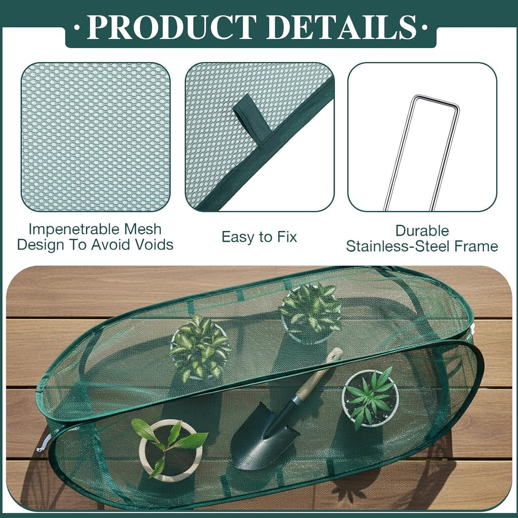 4 Sets 39" x 15" x 15" Pop up Garden Mesh Plant Cover Garden Rows Plants Cover with 24 Pcs Ground Nails Foldable