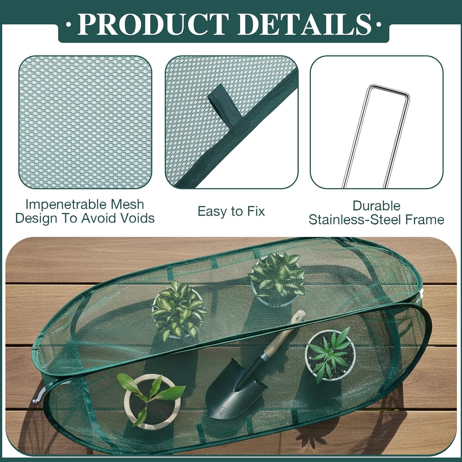 4 Sets 39" x 15" x 15" Pop up Garden Mesh Plant Cover Garden Rows Plants Cover with 24 Pcs Ground Nails Foldable