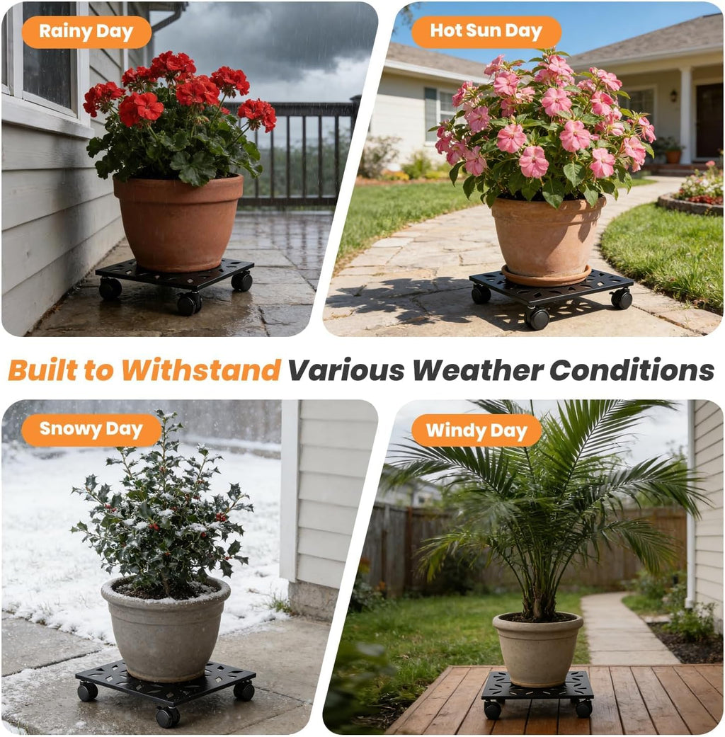 Party Zealot 12 Inch Plant Caddy with Wheels, 3 Pack Plant Stand with Wheels Heavy-Duty Metal Square Rolling Plant