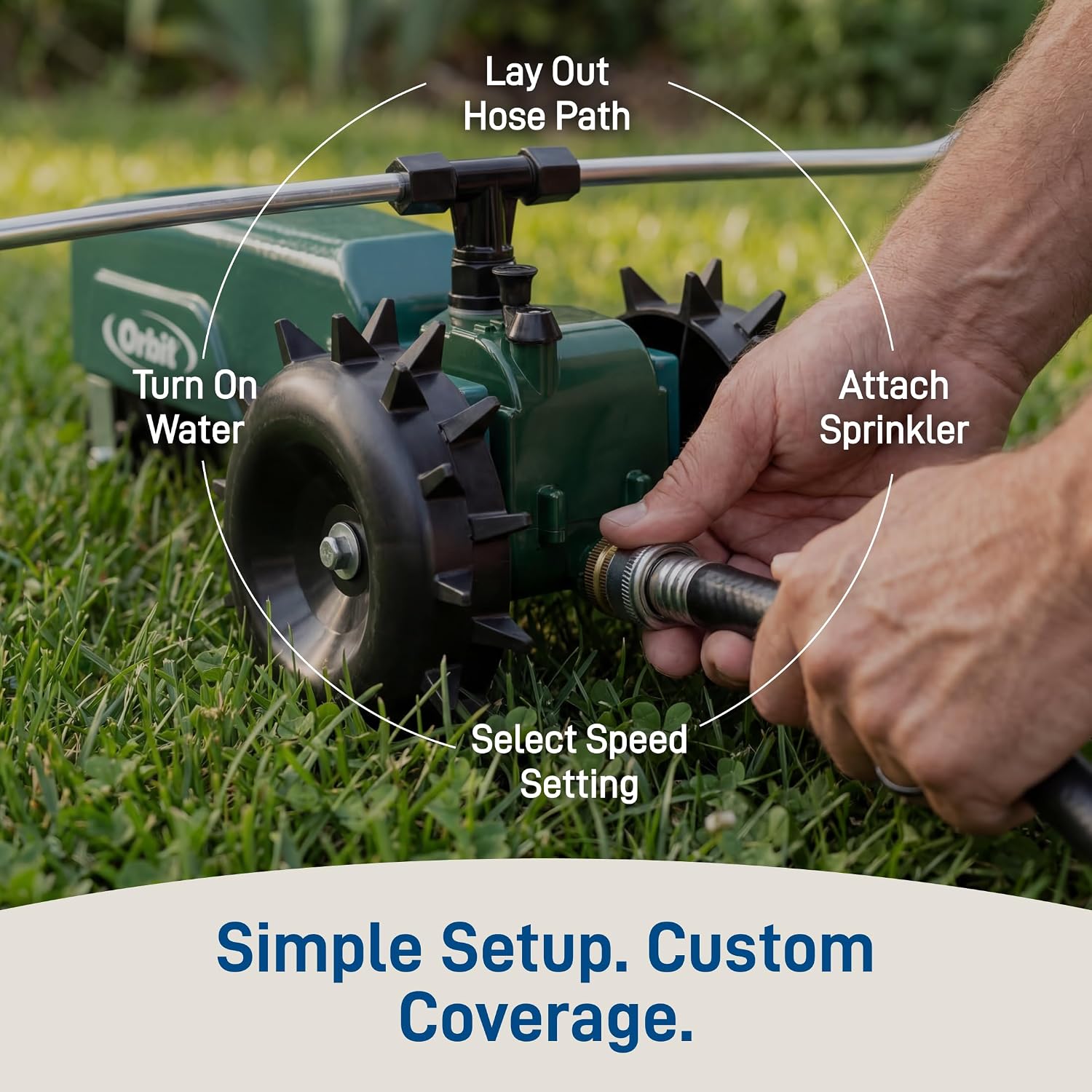 Orbit Traveling Tractor Water Sprinkler - Self-Propelled Traveling Sprinkler for Wide Lawn Coverage - Cast-Iron Body