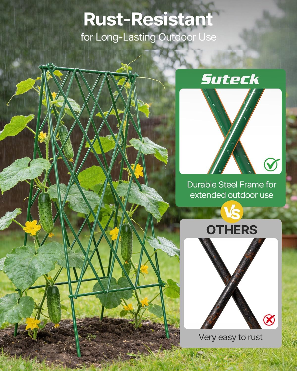 Suteck Cucumber Trellis 39.2" 2 Pack A-Frame, Foldable Metal | Garden Trellis for Cucumbers, Peas, Beans & Climbing