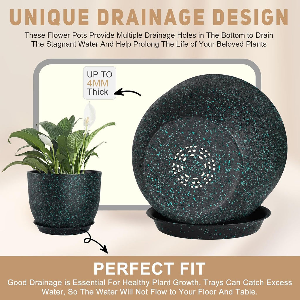 YNNICO Plant Pots 10/9/8/7.5/7 inch Set of 5,Flower Pots with Multi Mesh Drainage Holes, Large Planters for Indoor