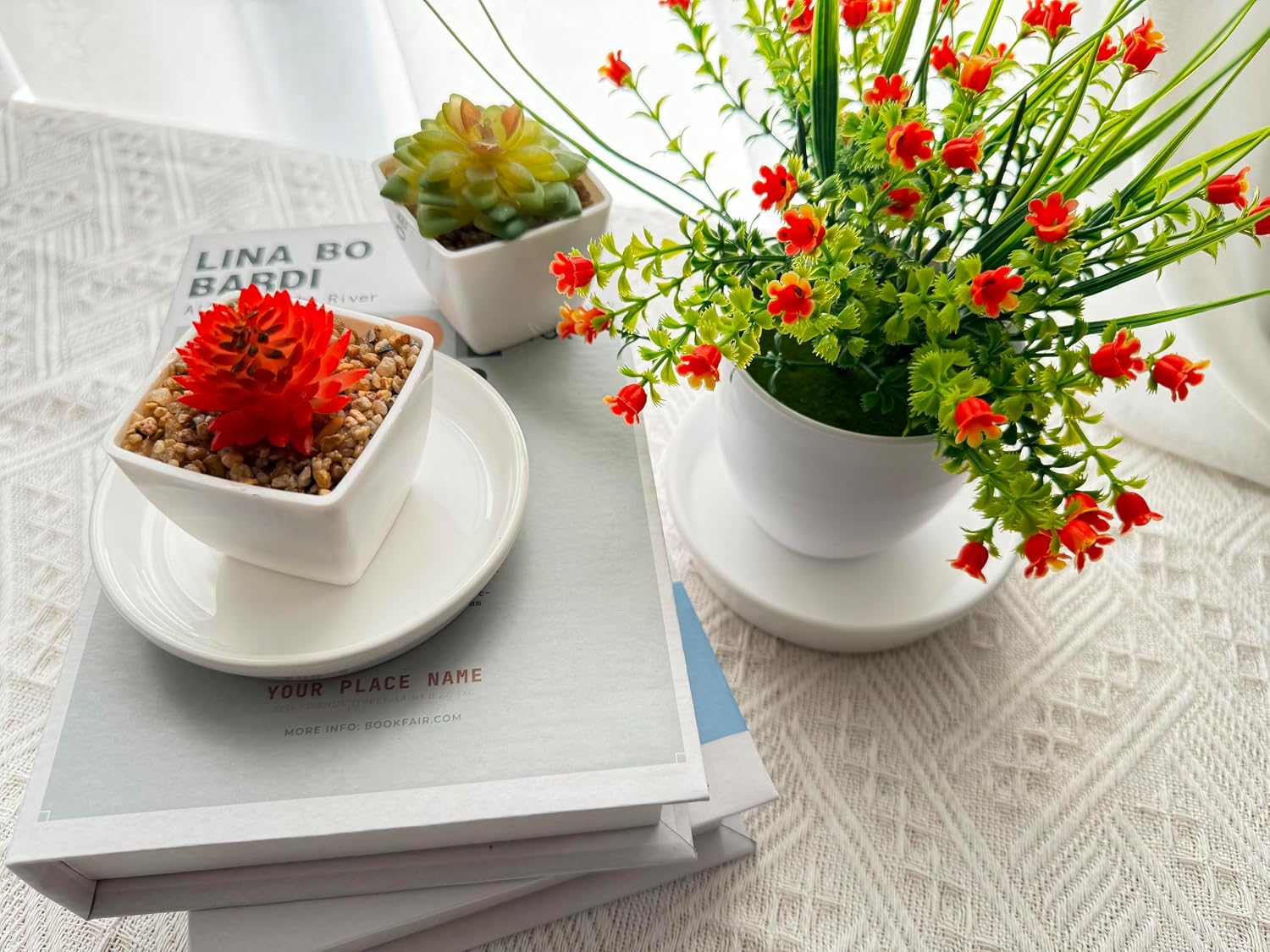 Ceramic Plant Saucer Tray 4 Pcs 4 5 Inch White, 5" OD x4.25 ID x1.18 Deep| Round Sturdy Heavy Duty Glazed Bevel Planter