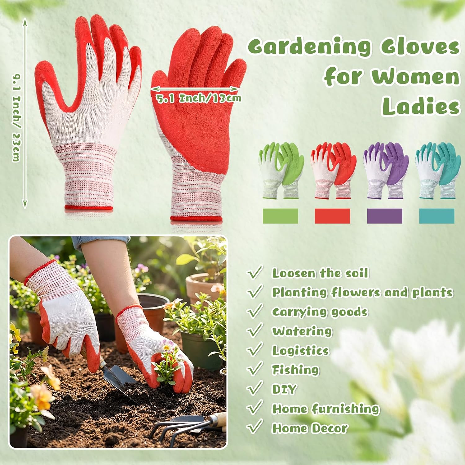 Cutecrop 24 Pairs Gardening Gloves Bulk for Women Breathable Rubber Coated Yard Garden Gloves Ladies Outdoor Protective