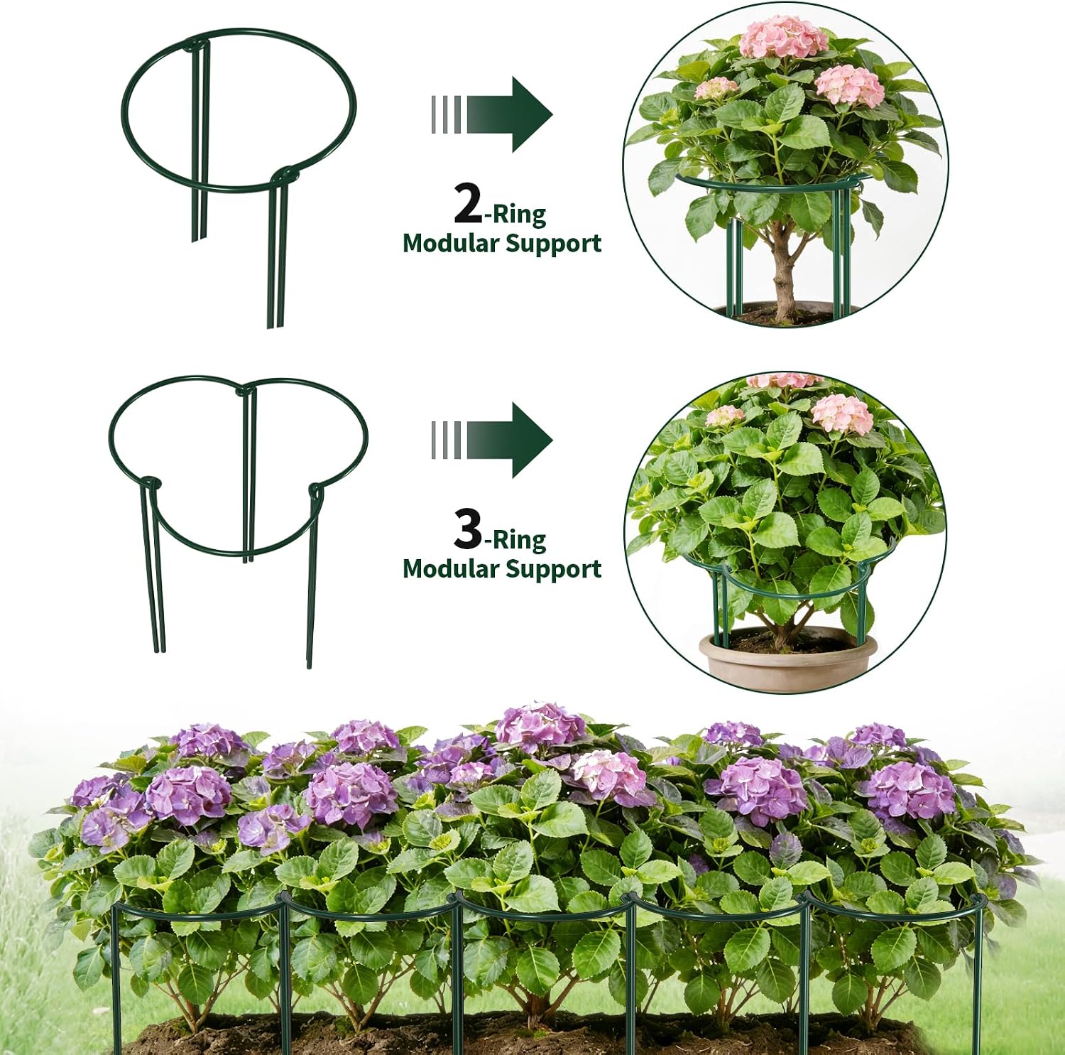 AMAGABELI 12 Pack 24 Inch Plant Support Stakes Peony Cage Heavy Duty Ring Metal Garden Support Structures Plant Cage