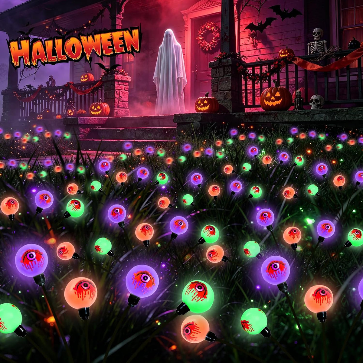 LORRYTE Solar Halloween Eyeball Lights, 6 Pack Swaying Outdoor Garden Decor